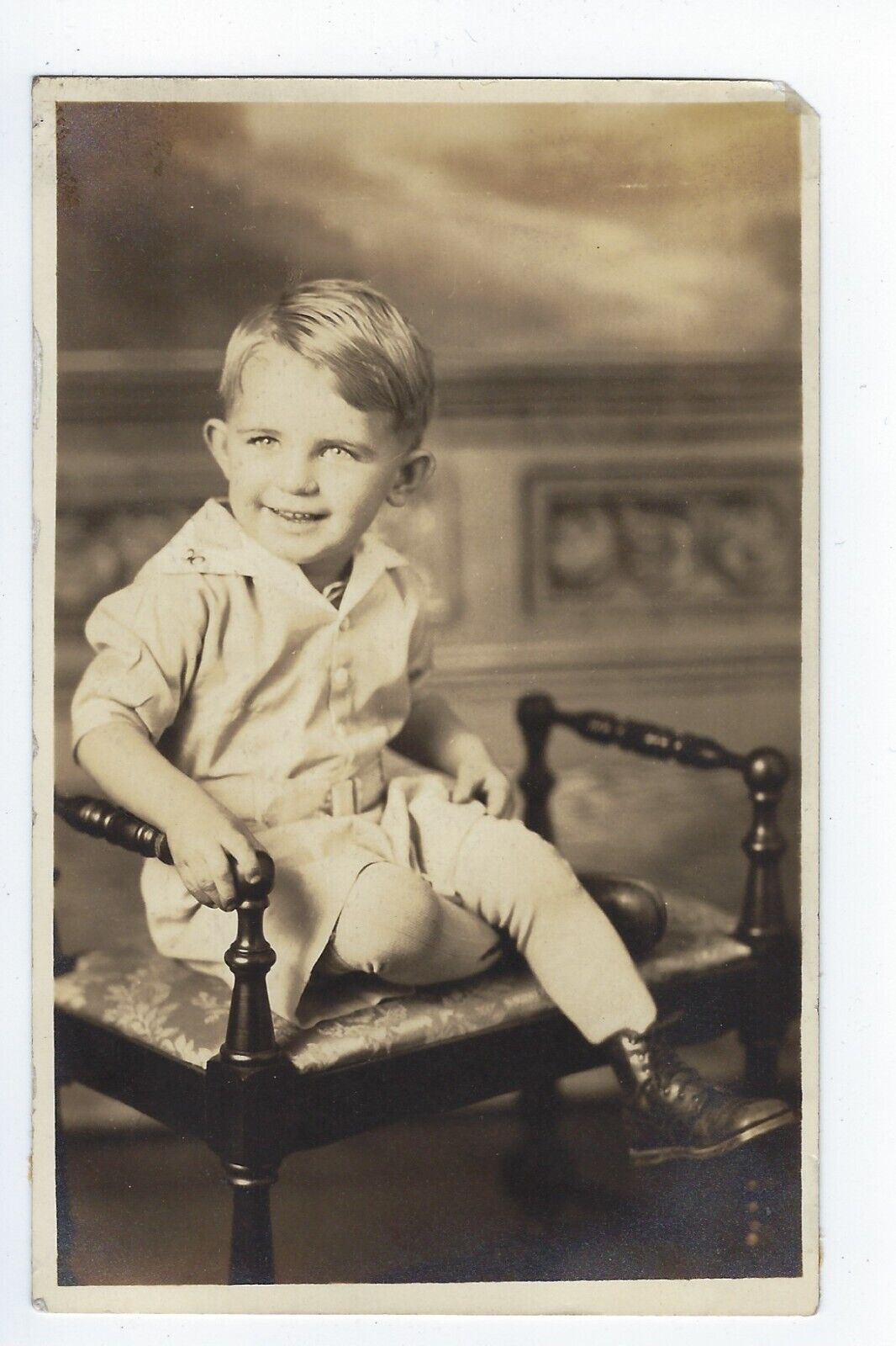 Young Boy Bright Eyes Portrait Real Photo Postcard RPPC  c1935