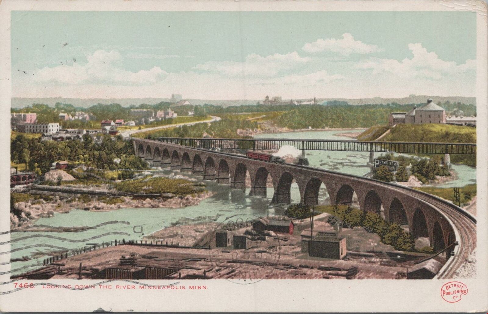Postcard Looking Down the River Minneapolis MN 1906