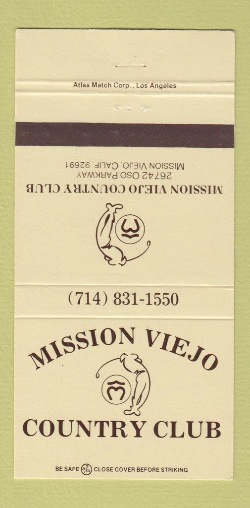 Matchbook Cover - Mission Viejo Country Club CA 30 Strike