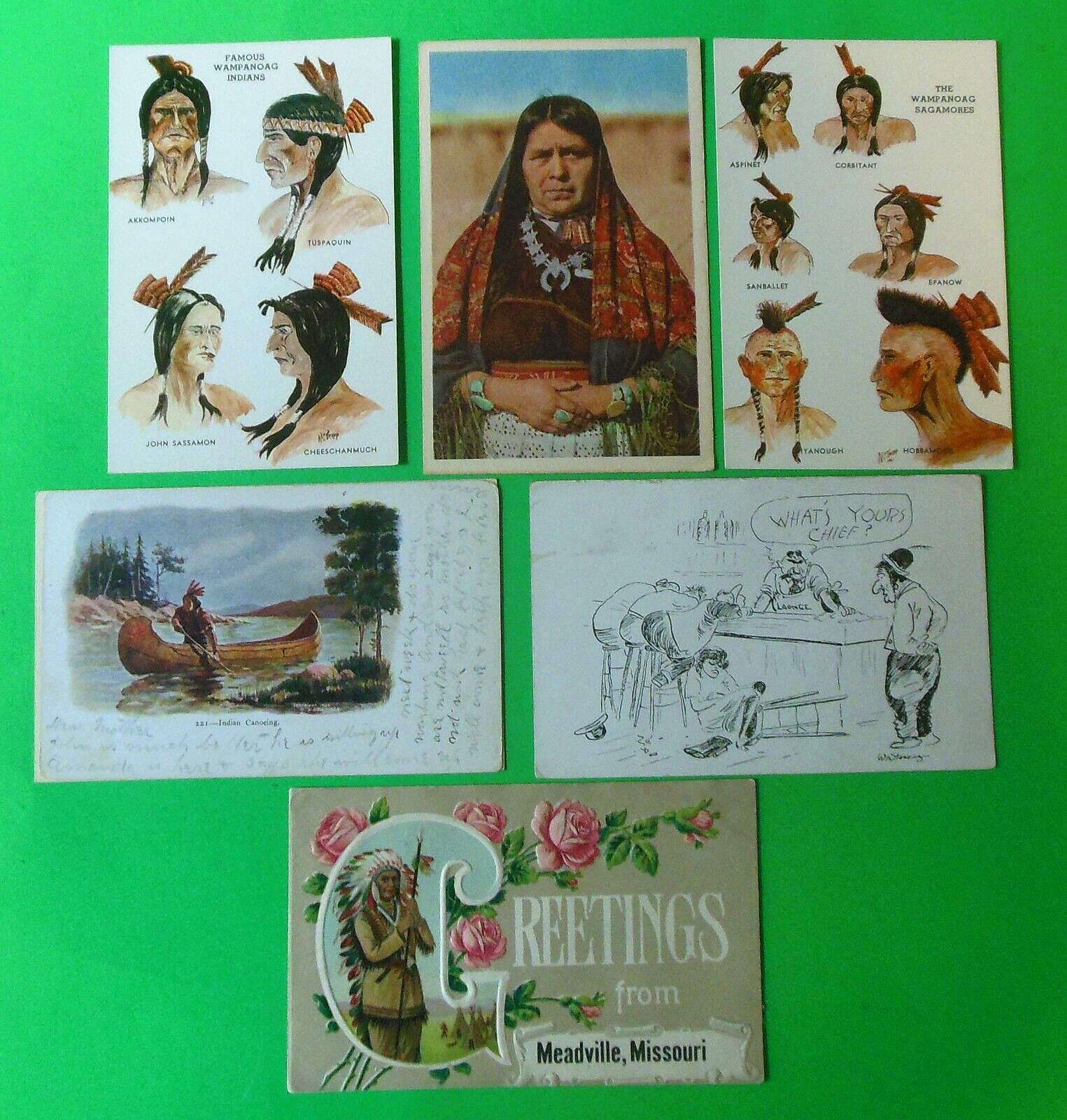 6 Vintage Indigenous Native Indian USA Postcards-1907-1950 Greetings-Zuni Woman
