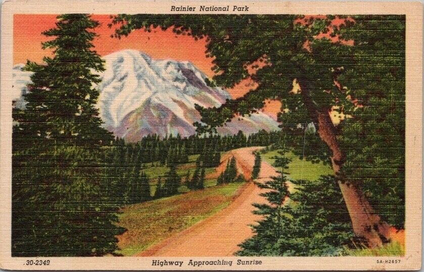 RAINIER NATIONAL PARK Washington Linen Postcard 