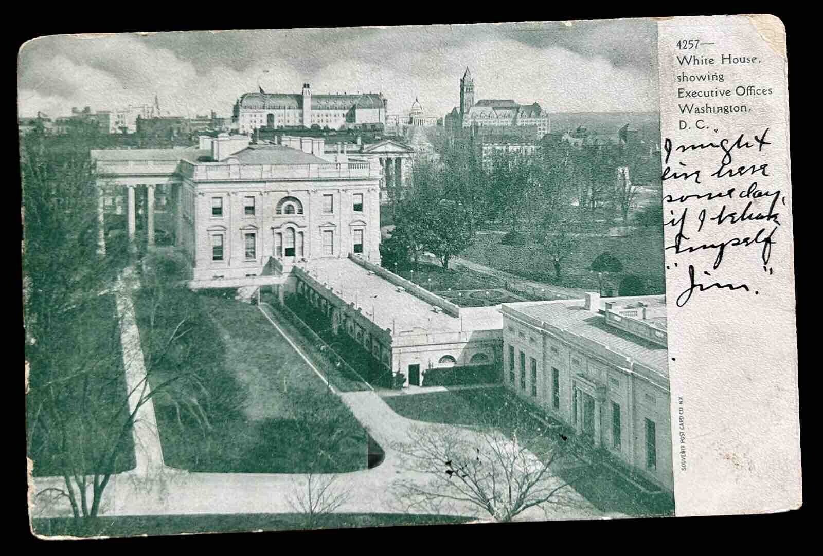 White House, showing Executive Offices Washington, D. C. Vintage Postcard
