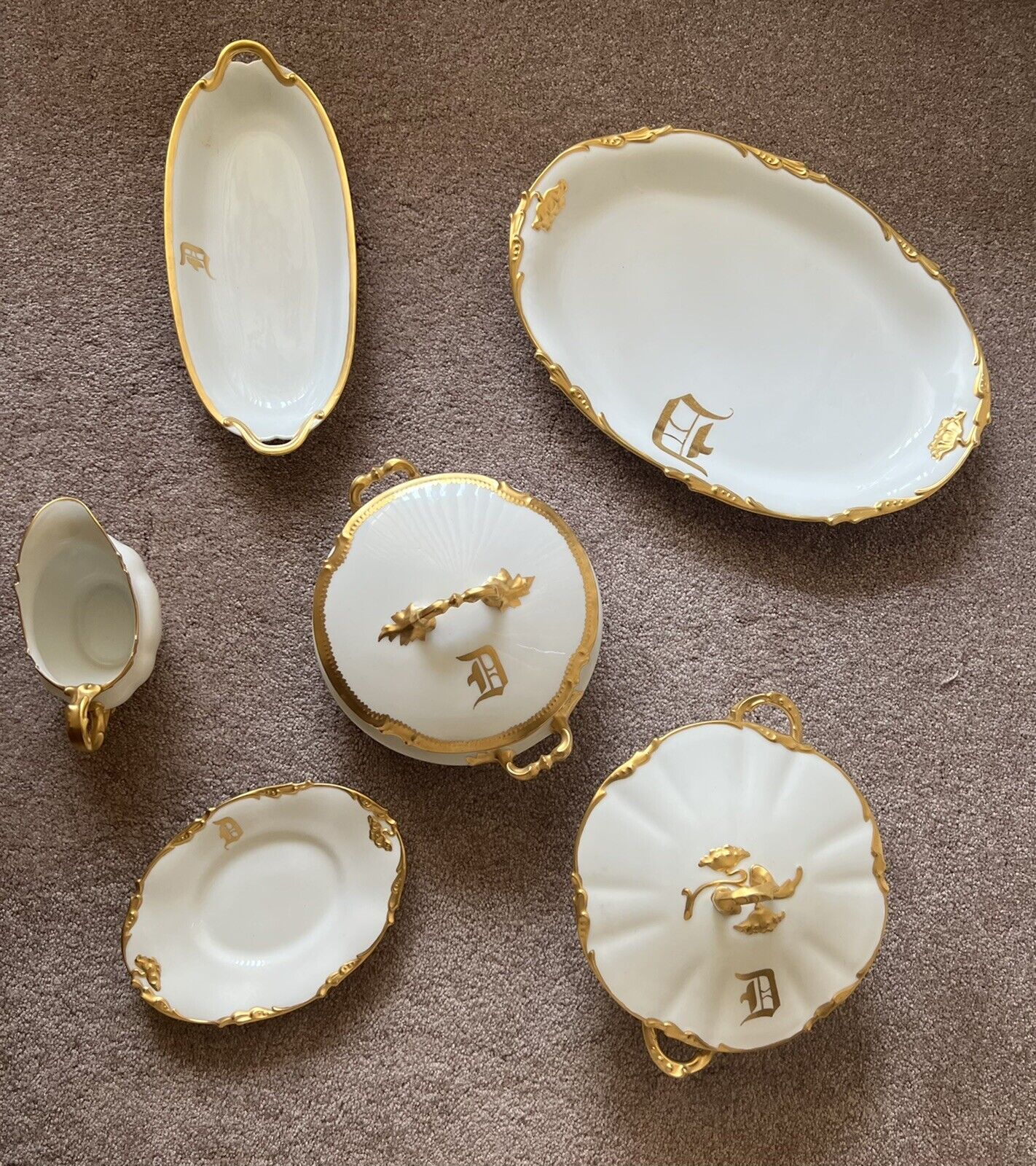 Antique French Dining Ware Ceramic & Gold Limoges