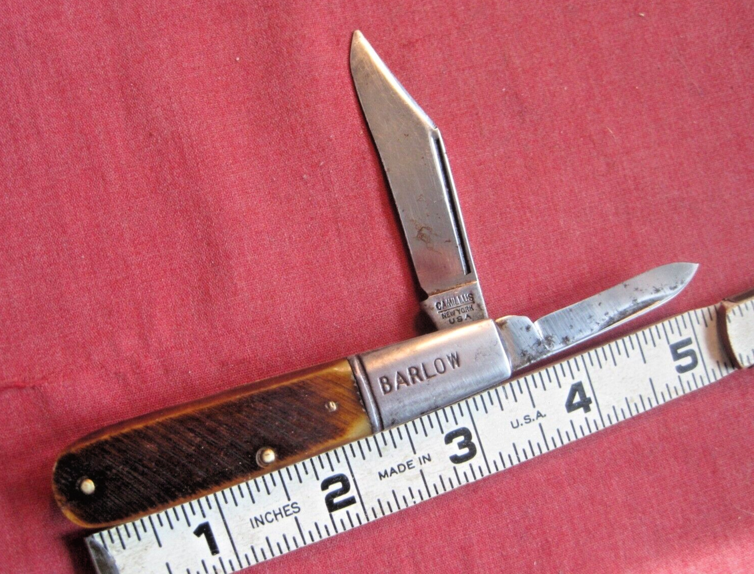 VTG CAMILLUS USA 51 Barlow Jack Knife Sawcut BONE Handles E67