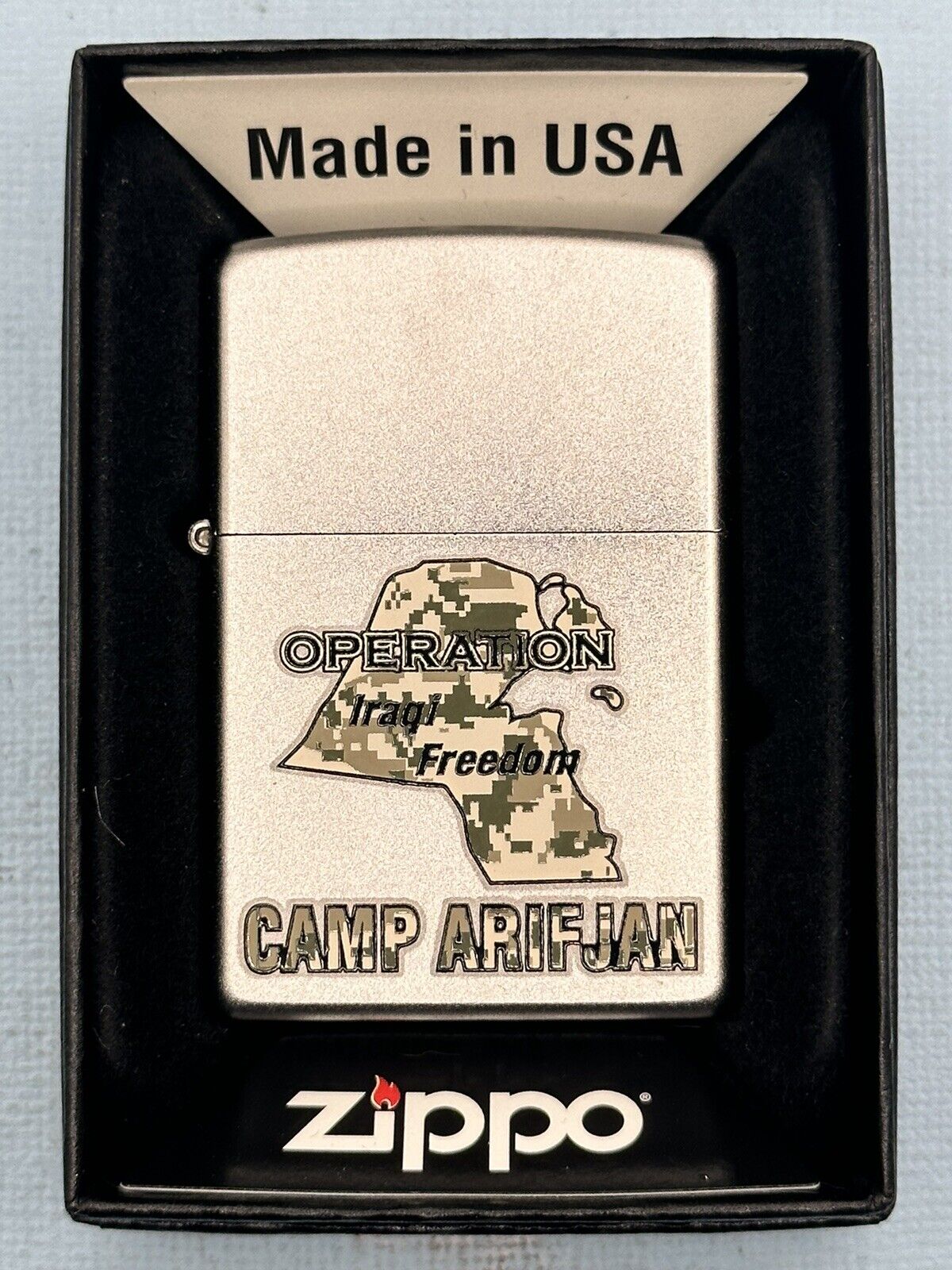 2010 Operation Iraqi Freedom Camp Arifjan Chrome Zippo Lighter NEW