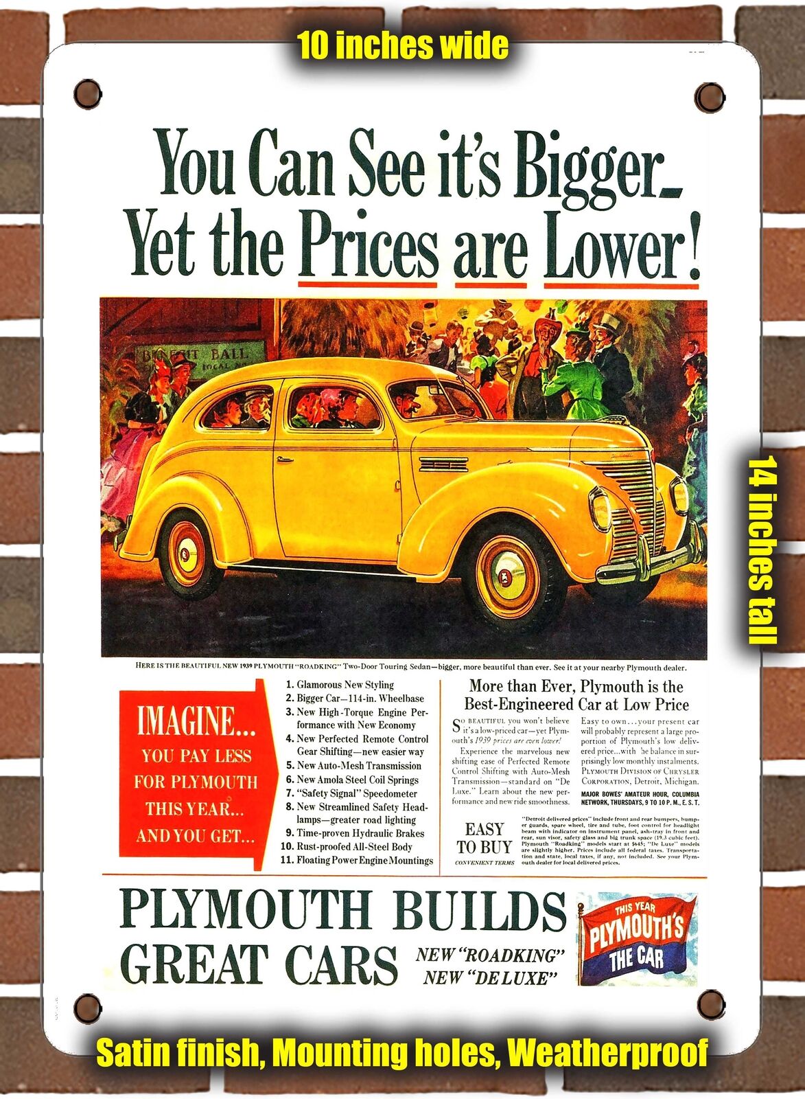 METAL SIGN - 1939 Plymouth Roadking Two Door Touring Sedan - 10x14 Inches