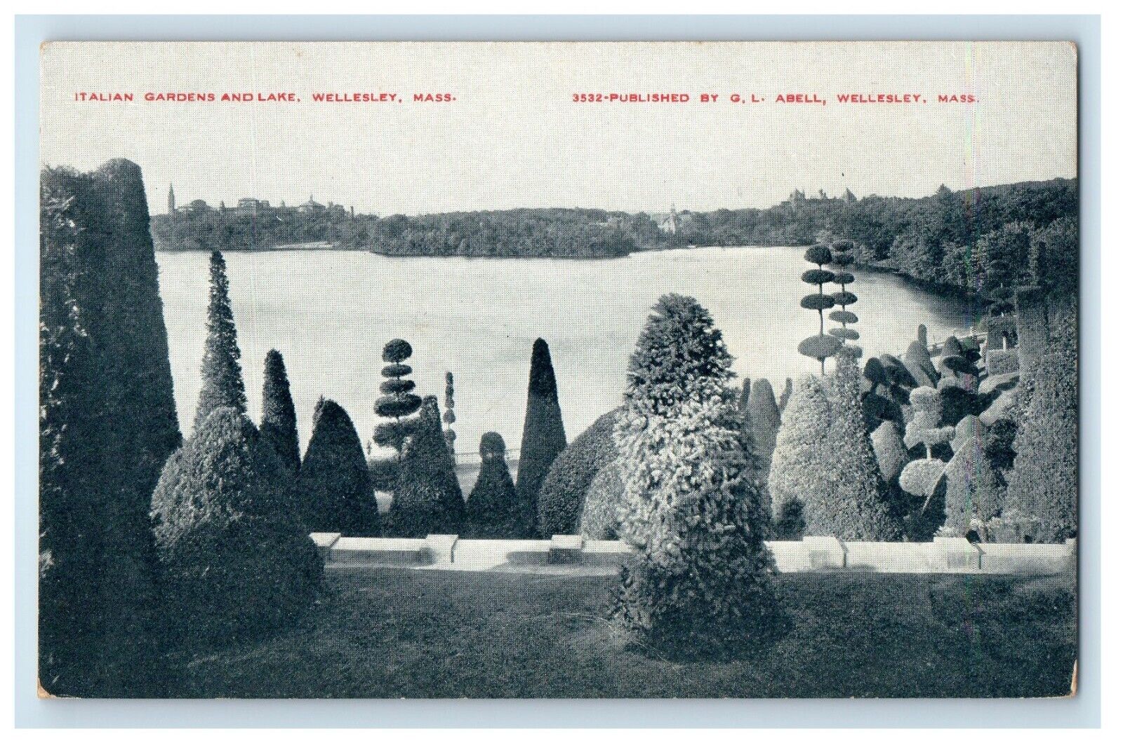 c1905 A View Of Italian Gardens And Lake Wellesley Massachusetts MA Postcard