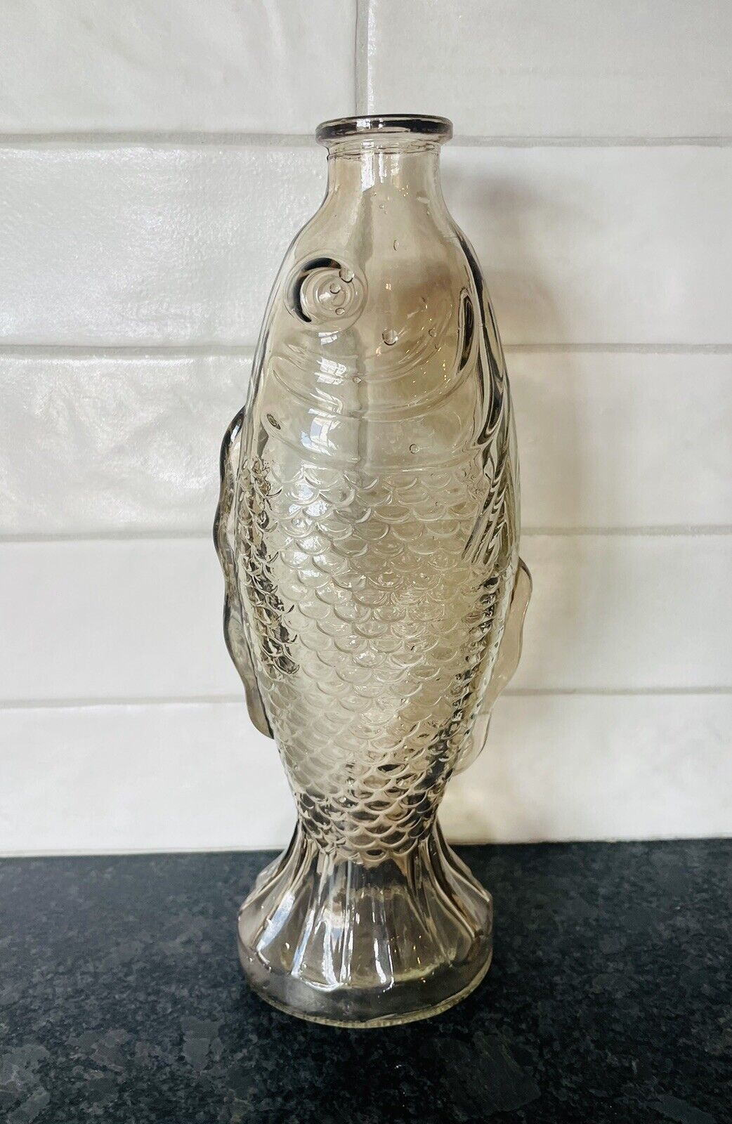 *Rare* Vintage BrownGlass Fish Bottle Decanter Vase