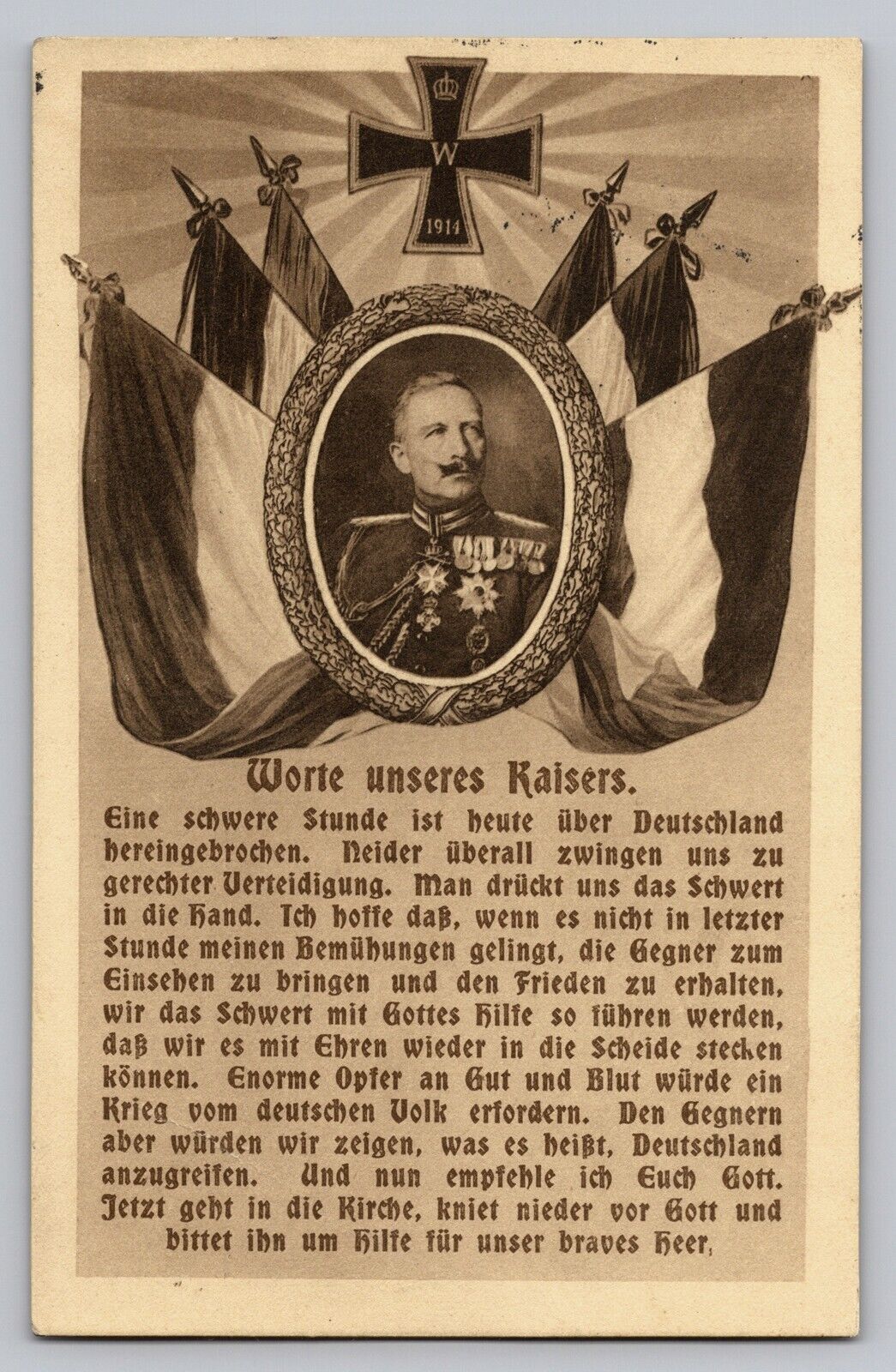 Antique Postcard WWI Propaganda Kaiser Wilhelm II Message Attack On Germany 1914