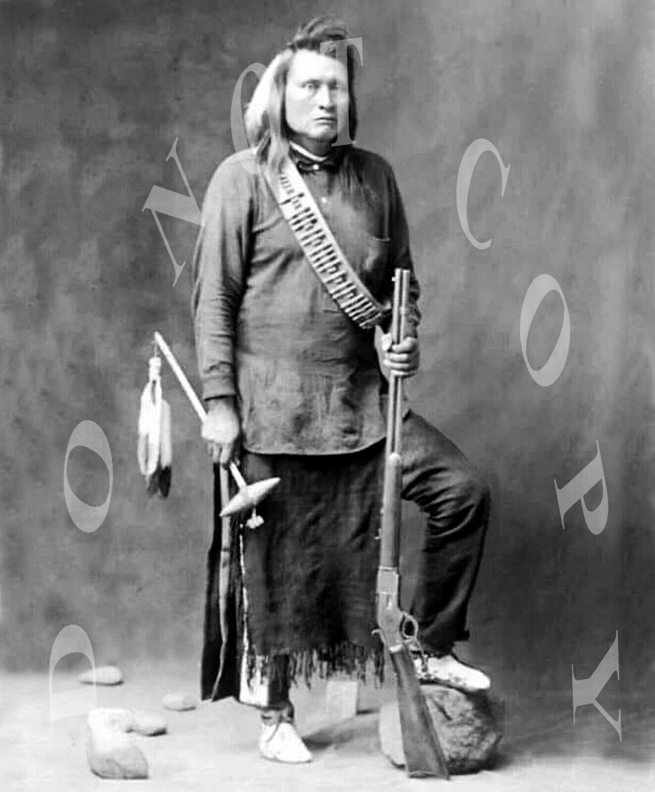 ANTIQUE REPRO 8X10 PHOTO AMERICAN NEZ PERCE INDIAN YELLOW WOLF WINCHESTER 1873