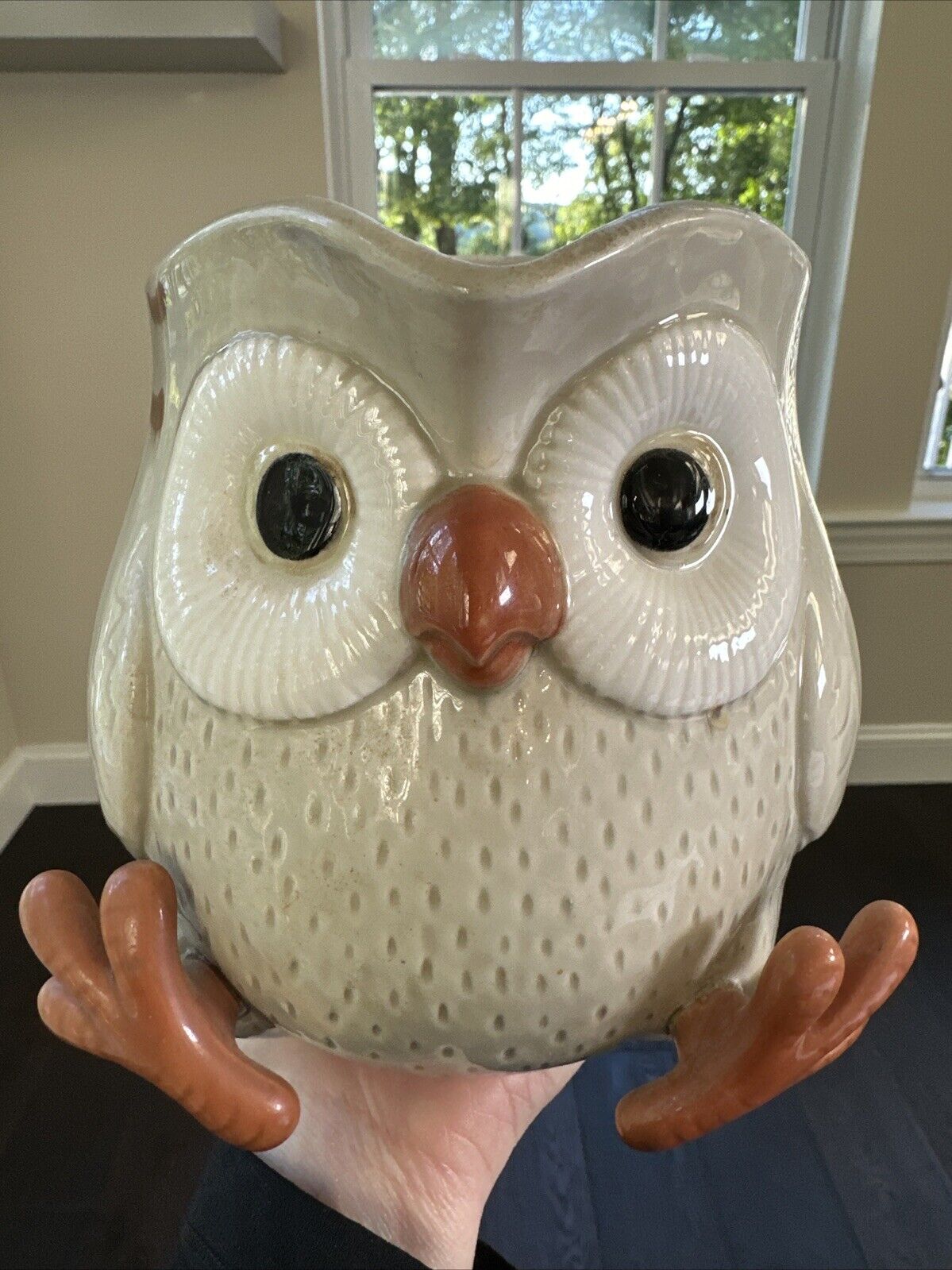 Vintage 1978 Fitz & Floyd Ceramic Spotted OWL Pitcher 