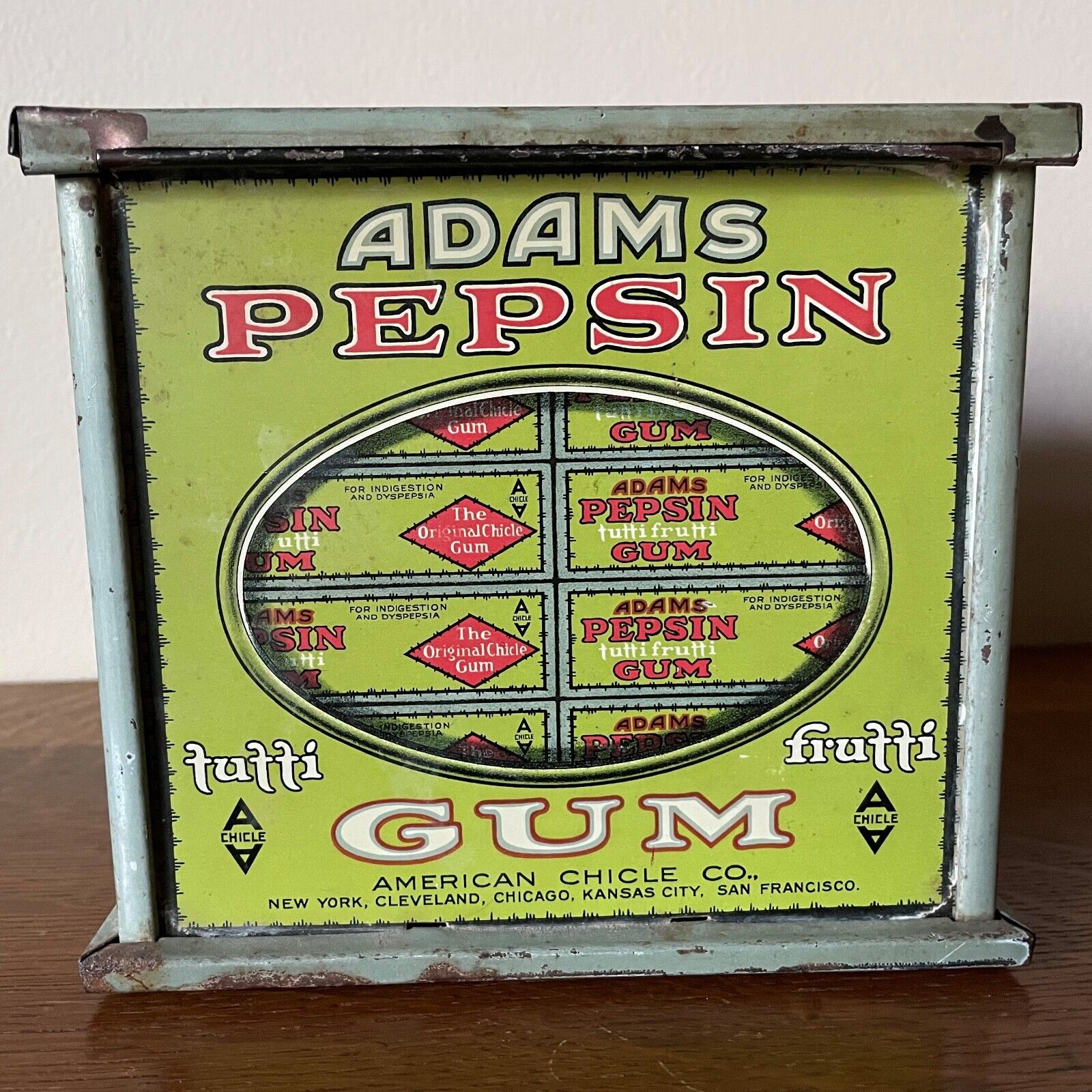 Antique Adams PEPSIN TUTTI FRUTTI Chewing Gum Display Tin American Chicle Co.