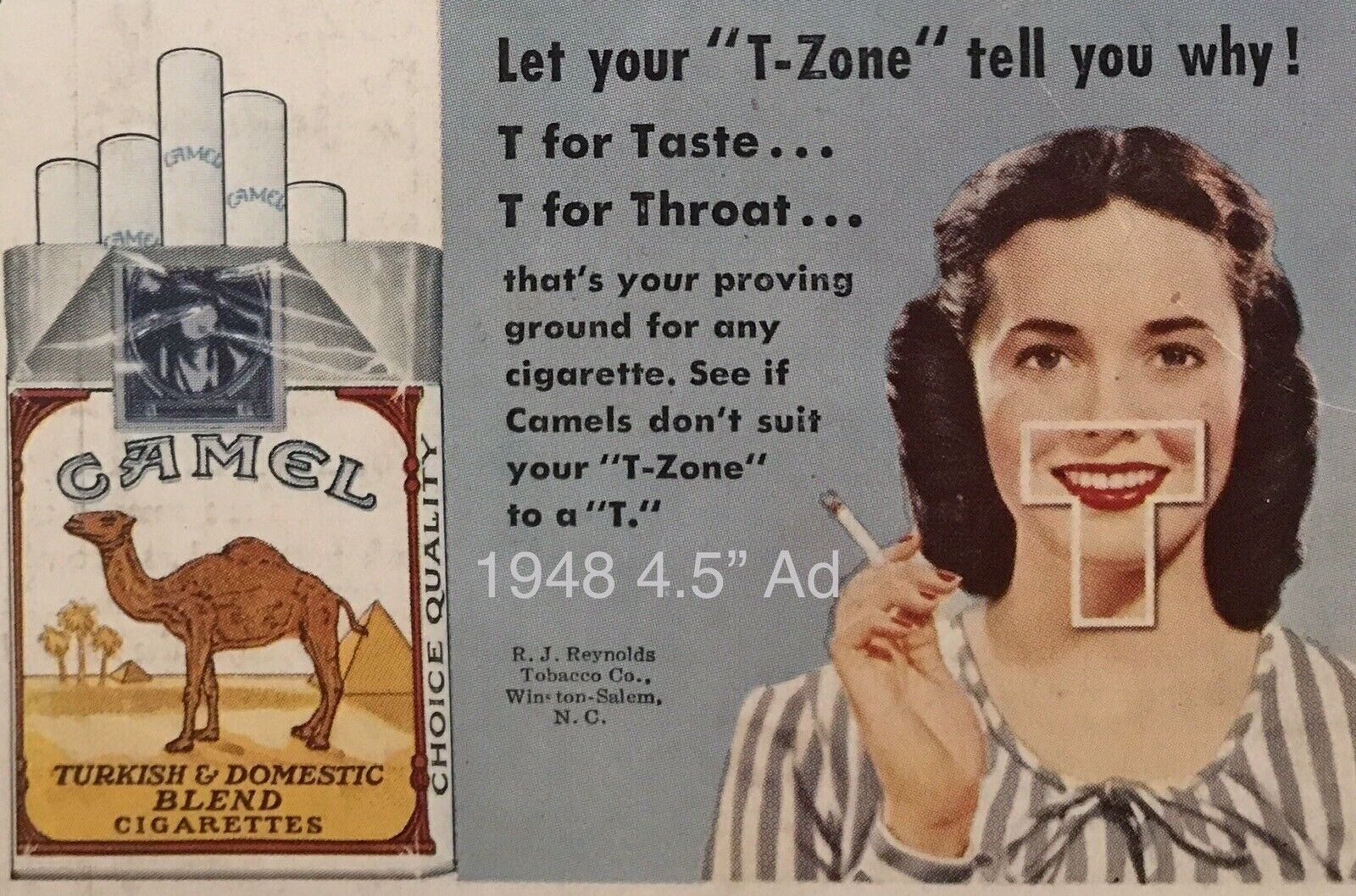 1948 Camel Cigarettes PRINT AD 4.5” The T Zone Test Women VINTAGE Promo