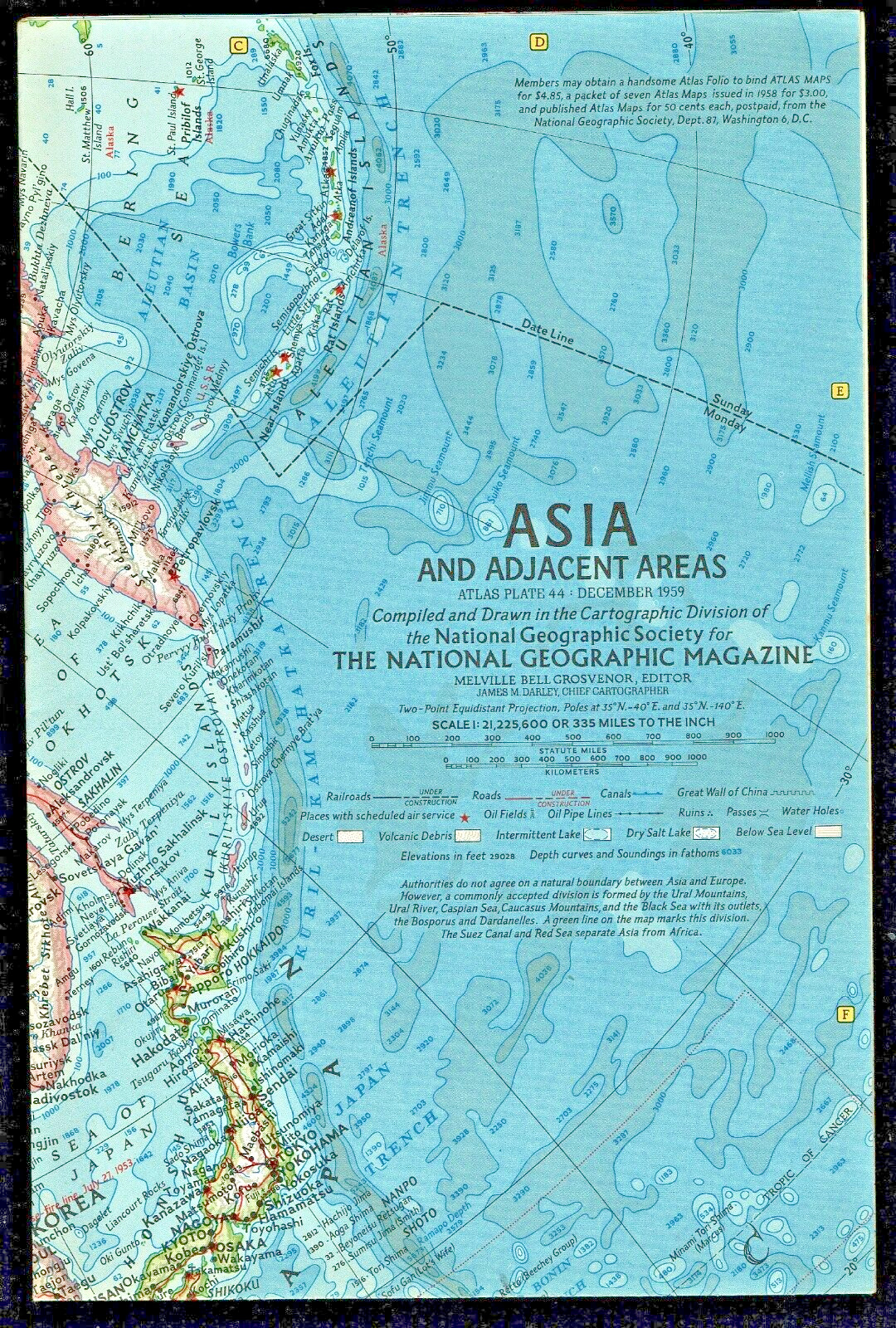 1959-12 December Vintage Map ASIA & Adjacent Areas National Geographic - (560)