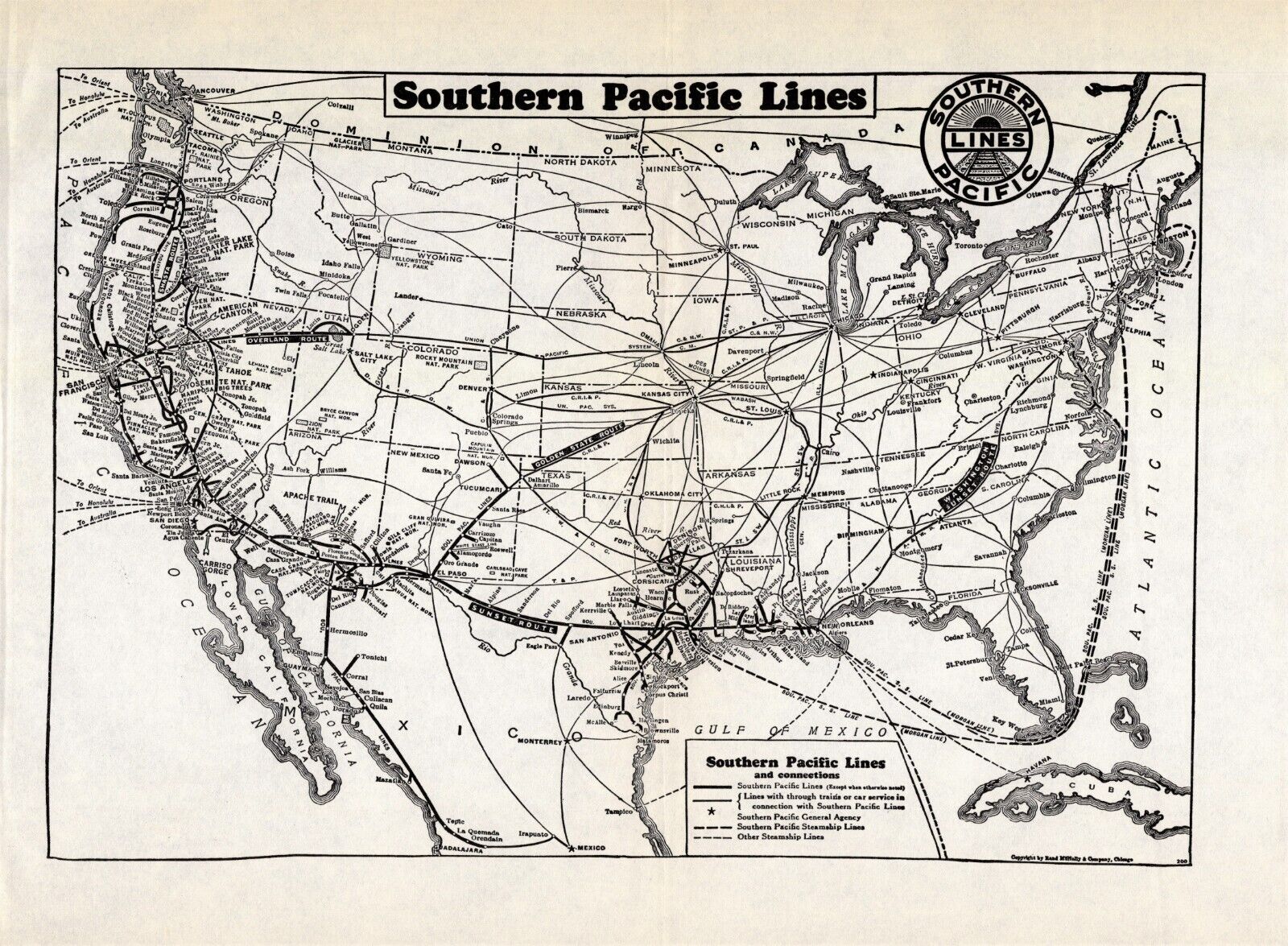 1941 Antique SOUTHERN PACIFIC Railroad Map Vintage Railway Map 808