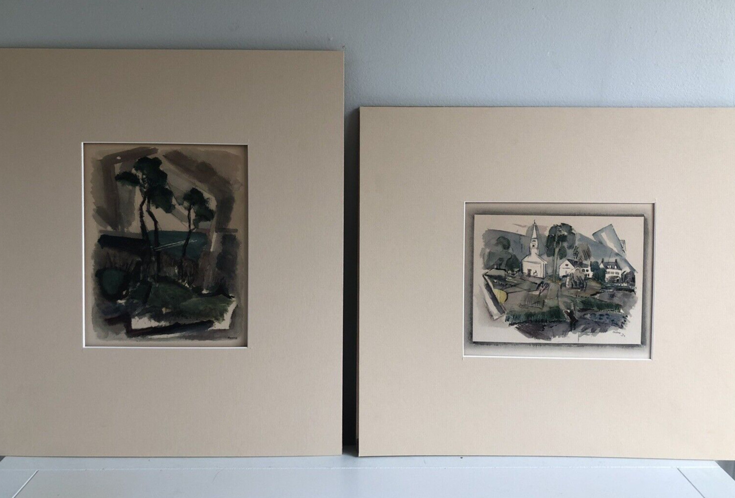 2 Antique John Marin Abstract Modernist Art Colotype Prints - Maine 1930's