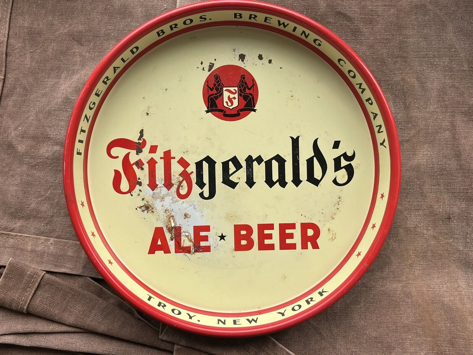 Vintage 1940’s Fitzgerald’s Beer Ale Troy, NY 13” Metal Beer Tray Tin Plate
