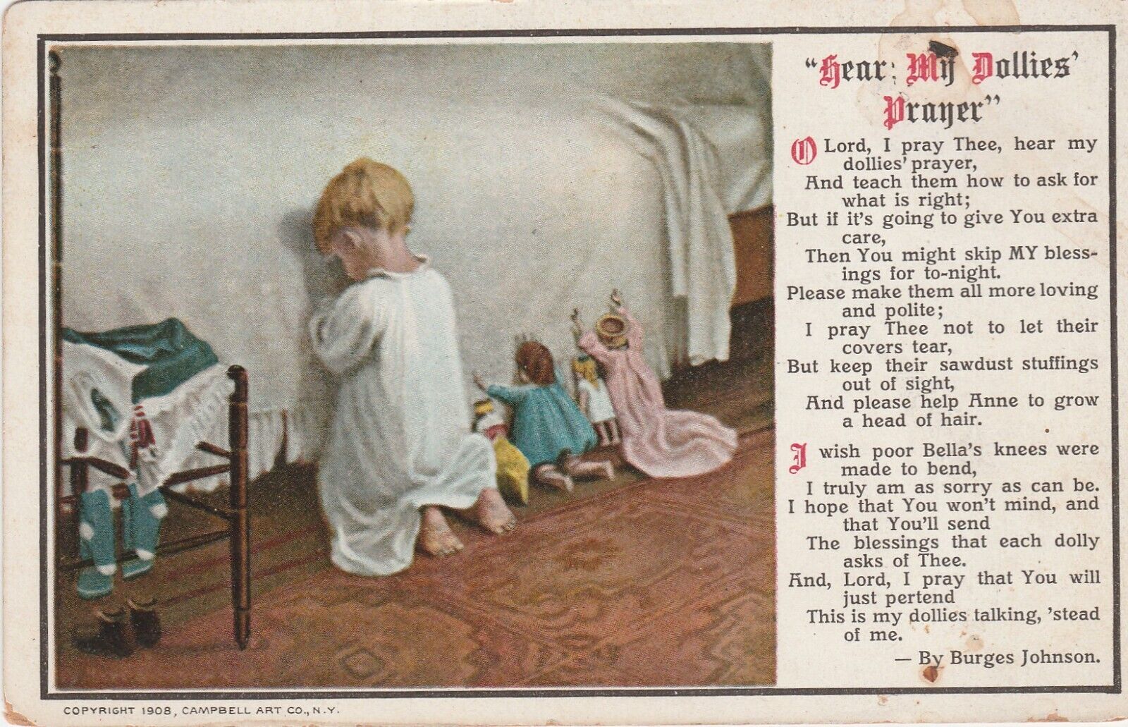 Child/ praying with dolls postcard, neat subjects  c1908