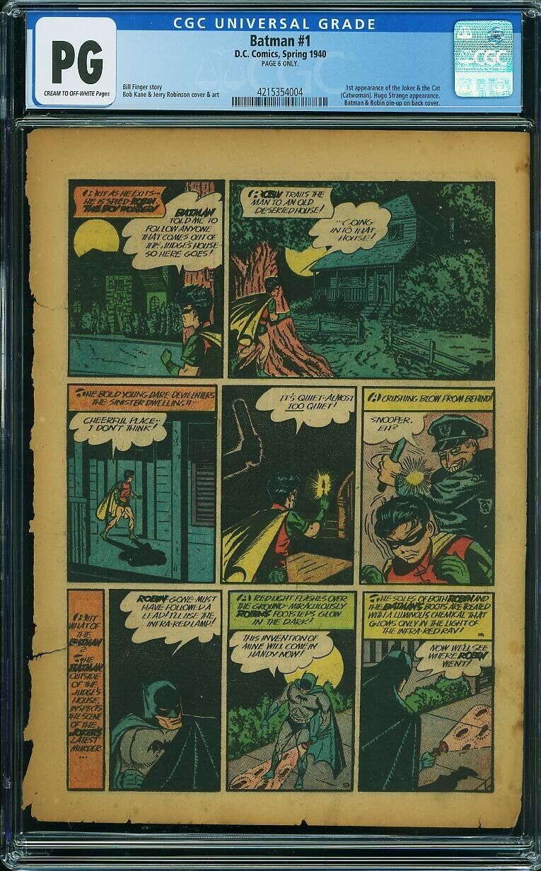 Batman 1, 1940, DC, Page/Pg 6 Only, CGC, after Detective Comics 27, Joker, Robin