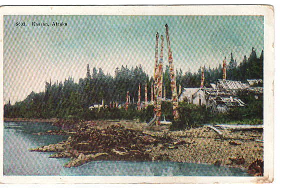 Postcard AK  Kassan Alaska Totem Poles Native Alaskans Vintage