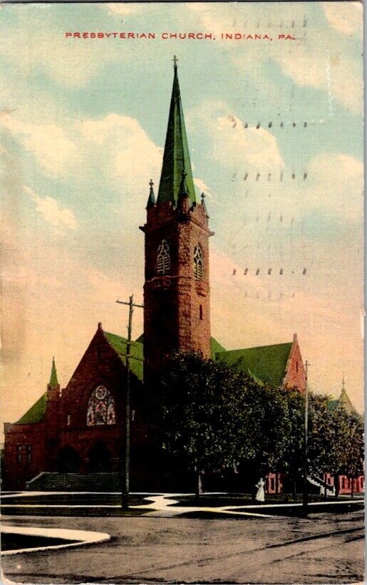 Vintage Postcard Presbyterian Church Indiana PA Pennsylvania 1912          E-236
