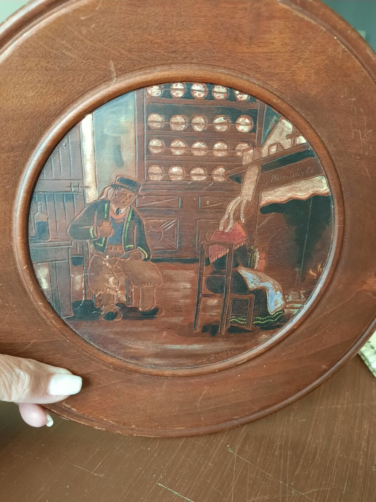 Vintage Handcrafted Wooden Plate Folk Art Artisanal 10\