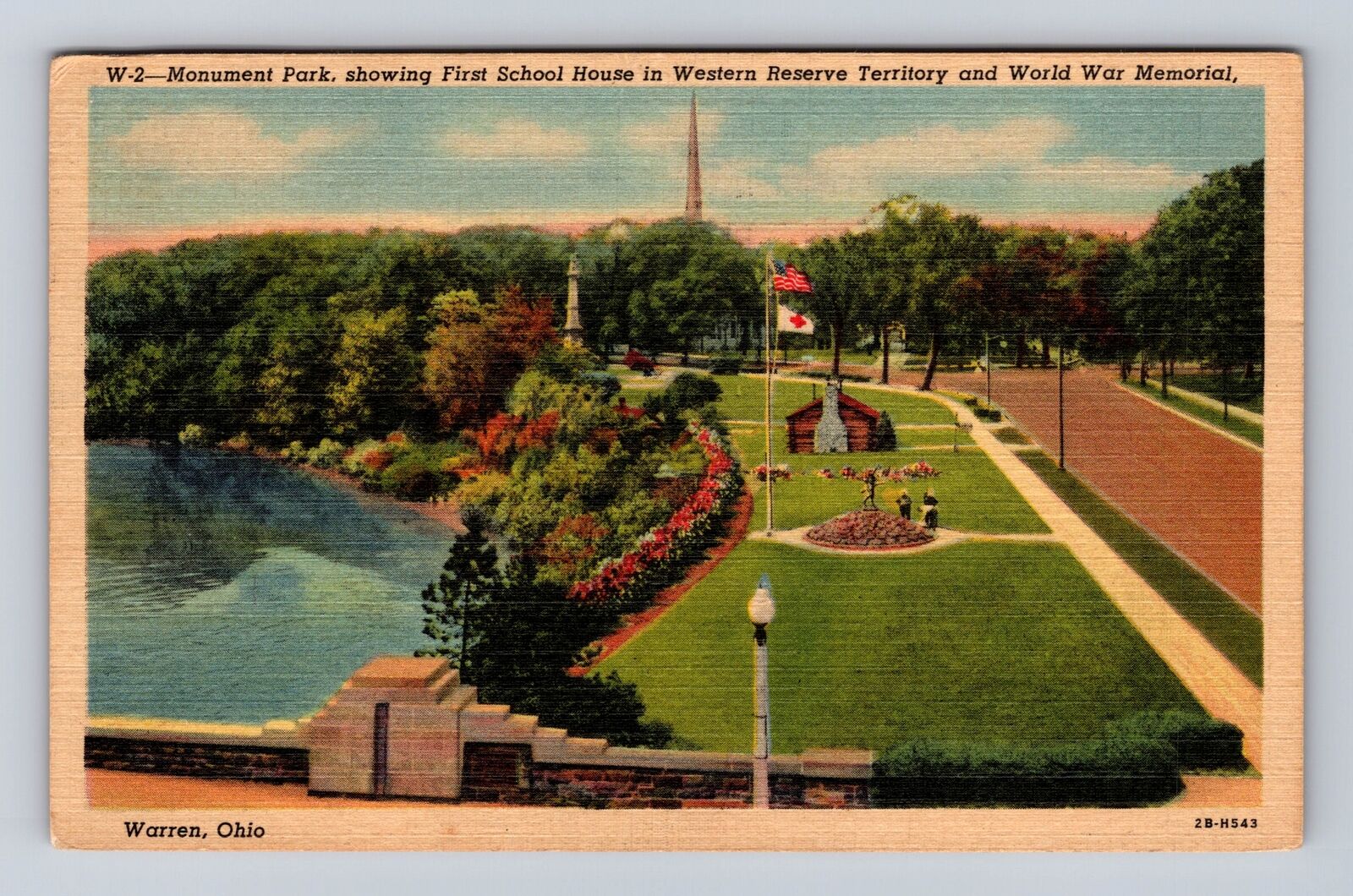 Warren OH-Ohio, Aerial Monument Park, Antique, Vintage c1956 Souvenir Postcard