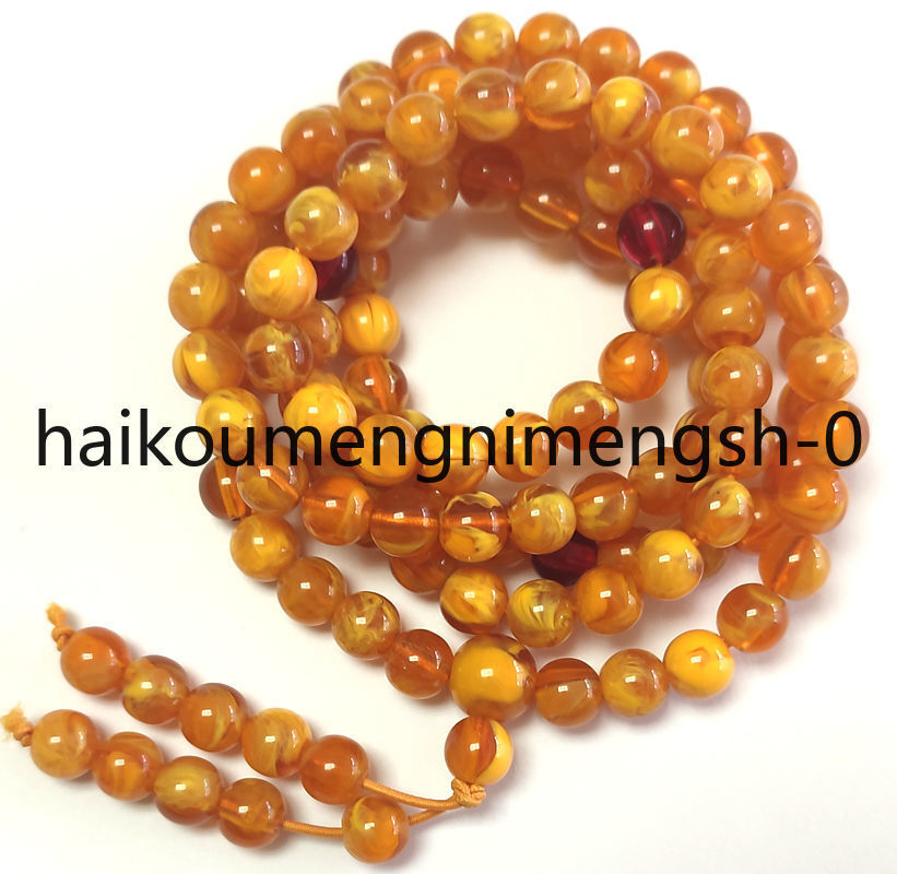 Certified 8mm Natural Multicolor Amber Beeswax 108Prayer Beads Buddhist Necklace