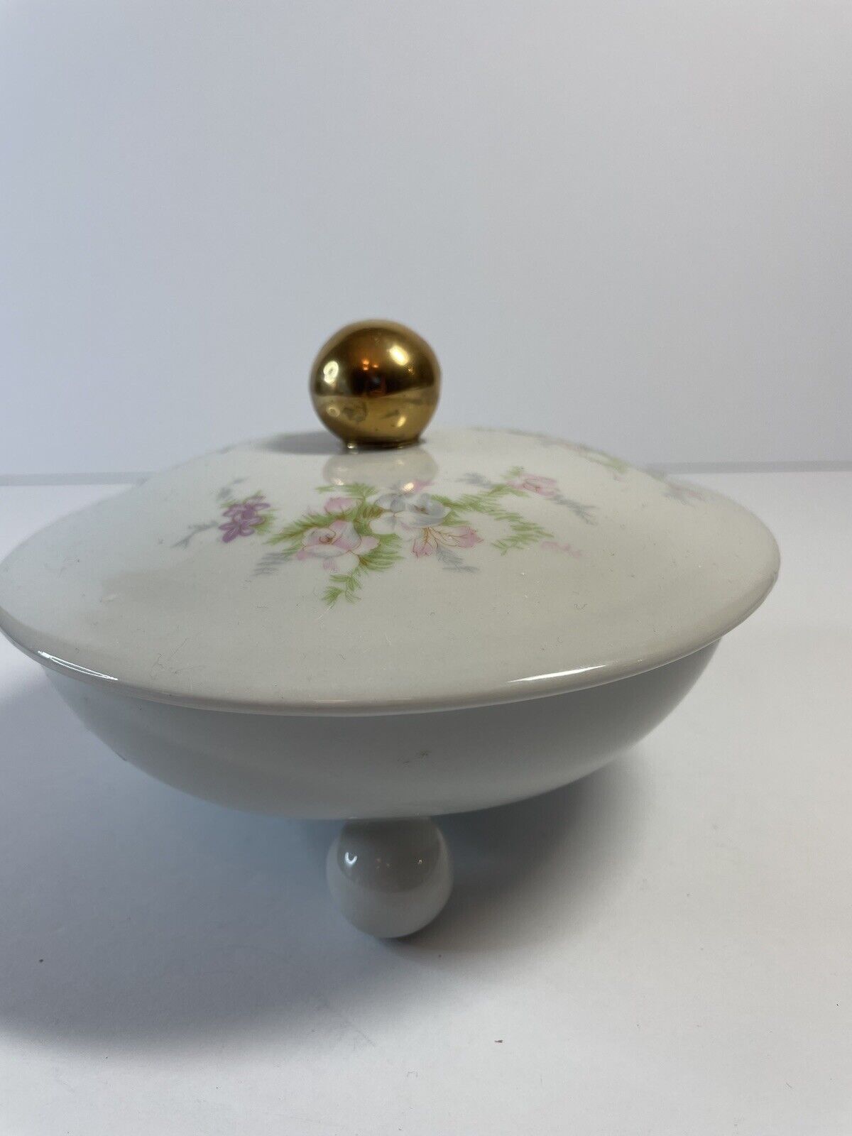 Vintage Plankenhammer German Footed Porcelain Vanity Trinket Bowl with Lid