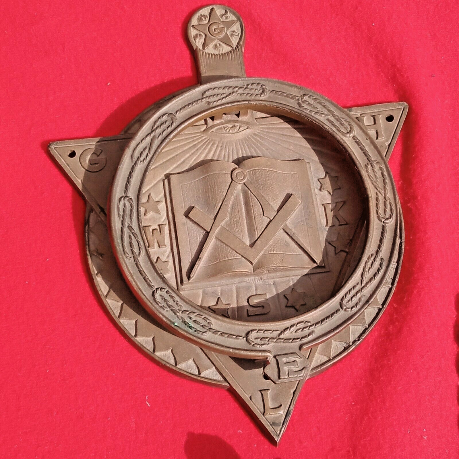 Vintage Illuminati Freemason Masonic Heavy Solid Brass Door Knocker
