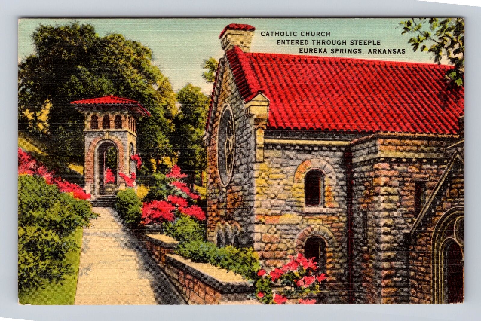Eureka Springs AR-Arkansas, Catholic Church, Antique Vintage Souvenir Postcard