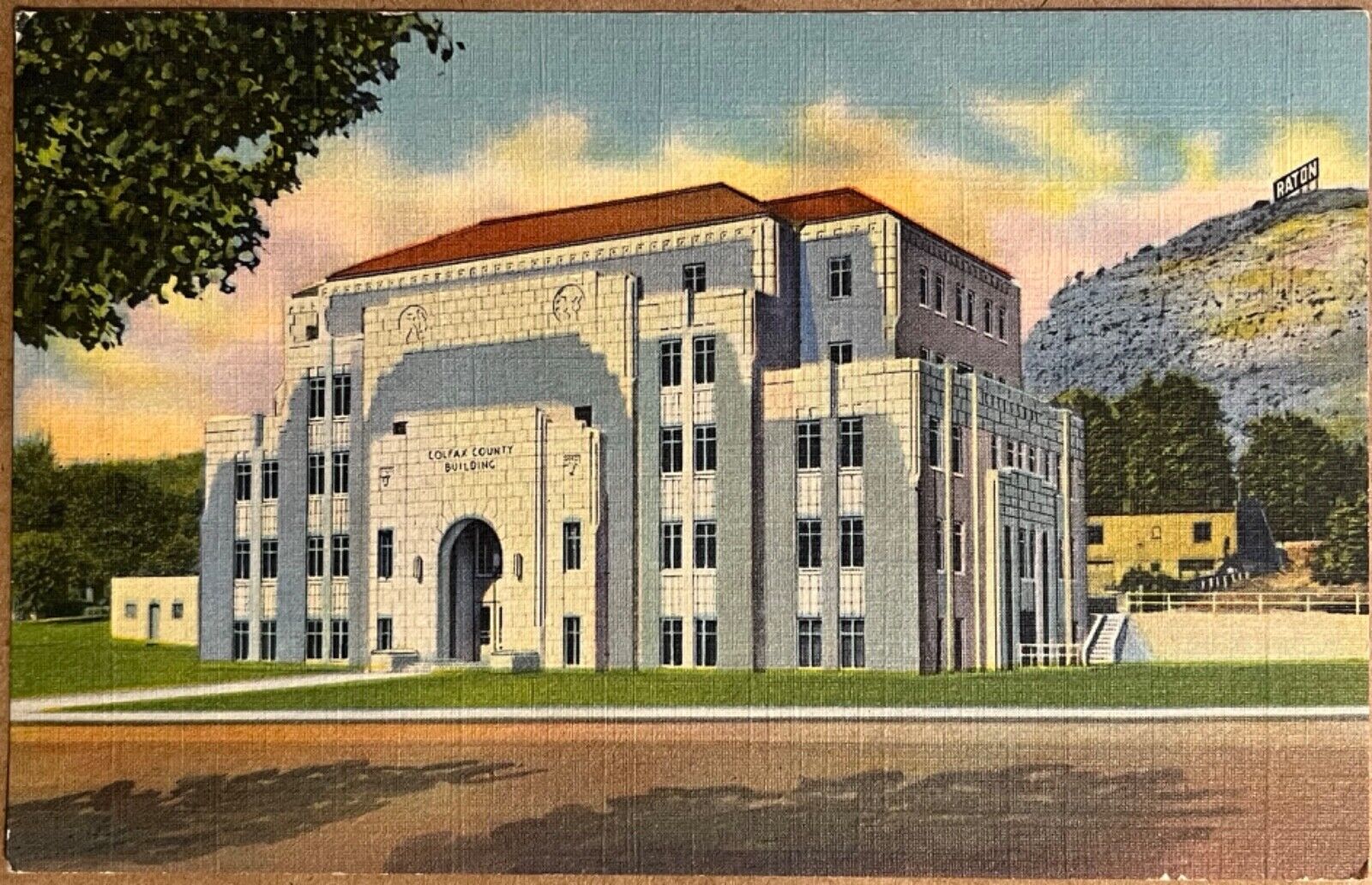 Raton New Mexico Colfax County Courthouse Postcard 1937