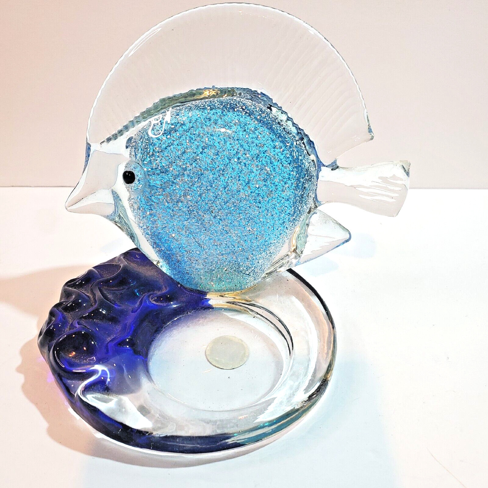 Vintage Partylite Candle Holder Fish Art Glass Shimming Tea Light Ocean Nautical