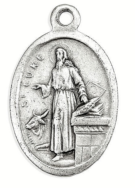 Saint St. Luke - Pray for Us - Italian Silver tone Oxidized 1 inch Medal 