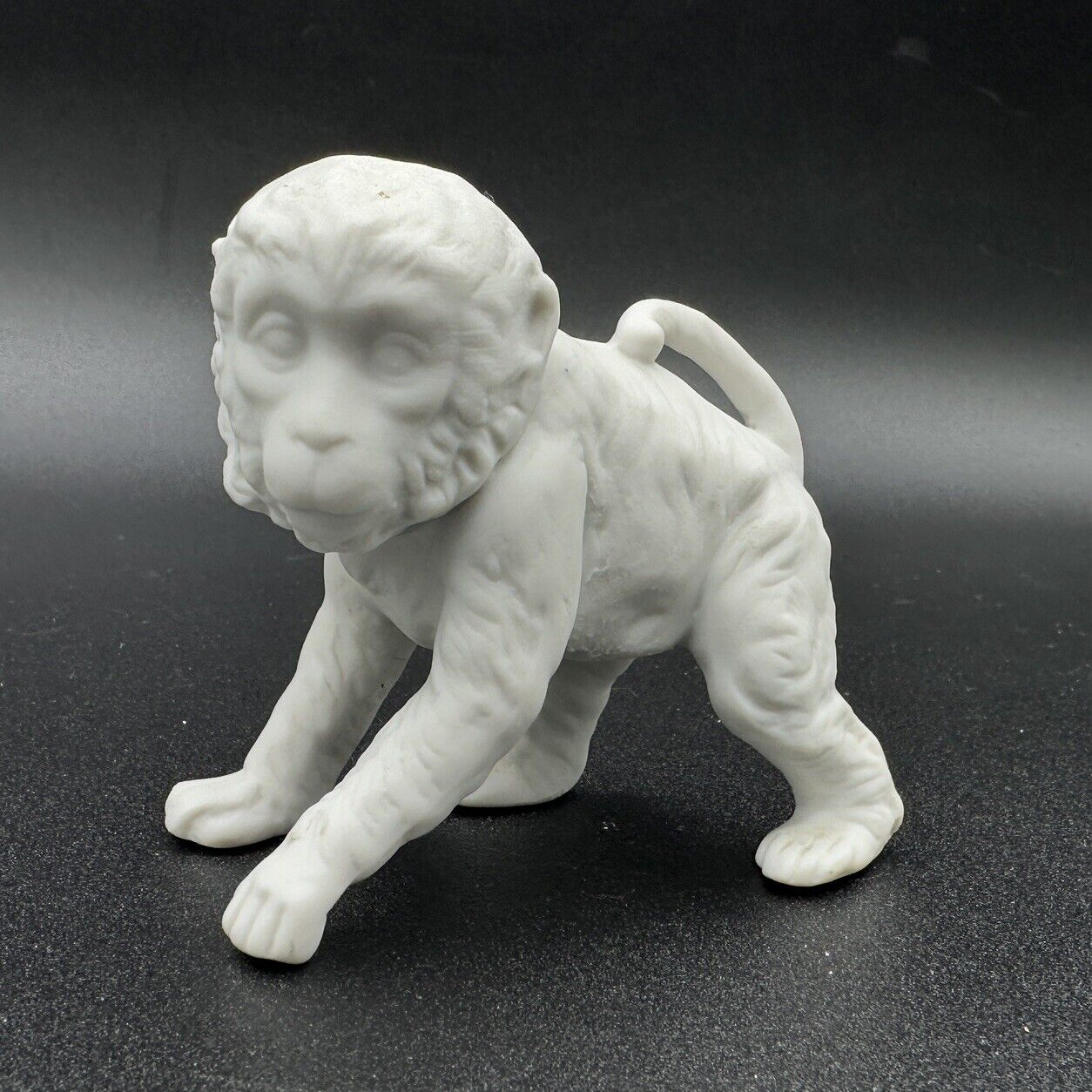 Vintage White Monkey Figurine - Porcelain Bisque Matte D 2.75\