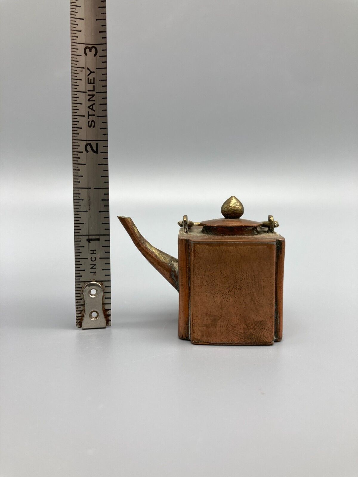 Antique ~ Chinese Dollhouse Miniature Square Shape Copper Teapot ~