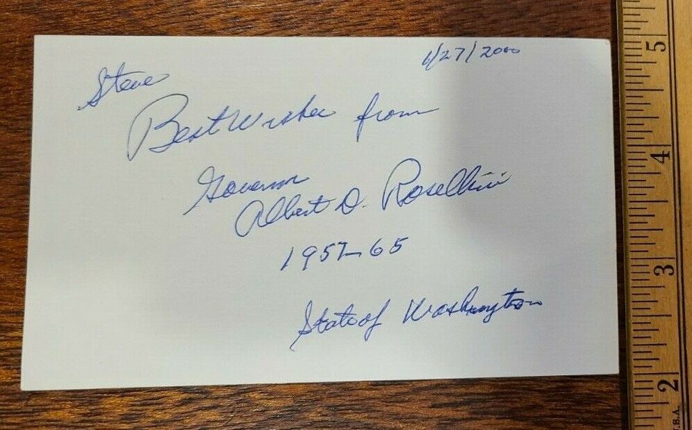 Albert D Rosellini Signed Autograph - 15th Governor of Washinton 1957-1965