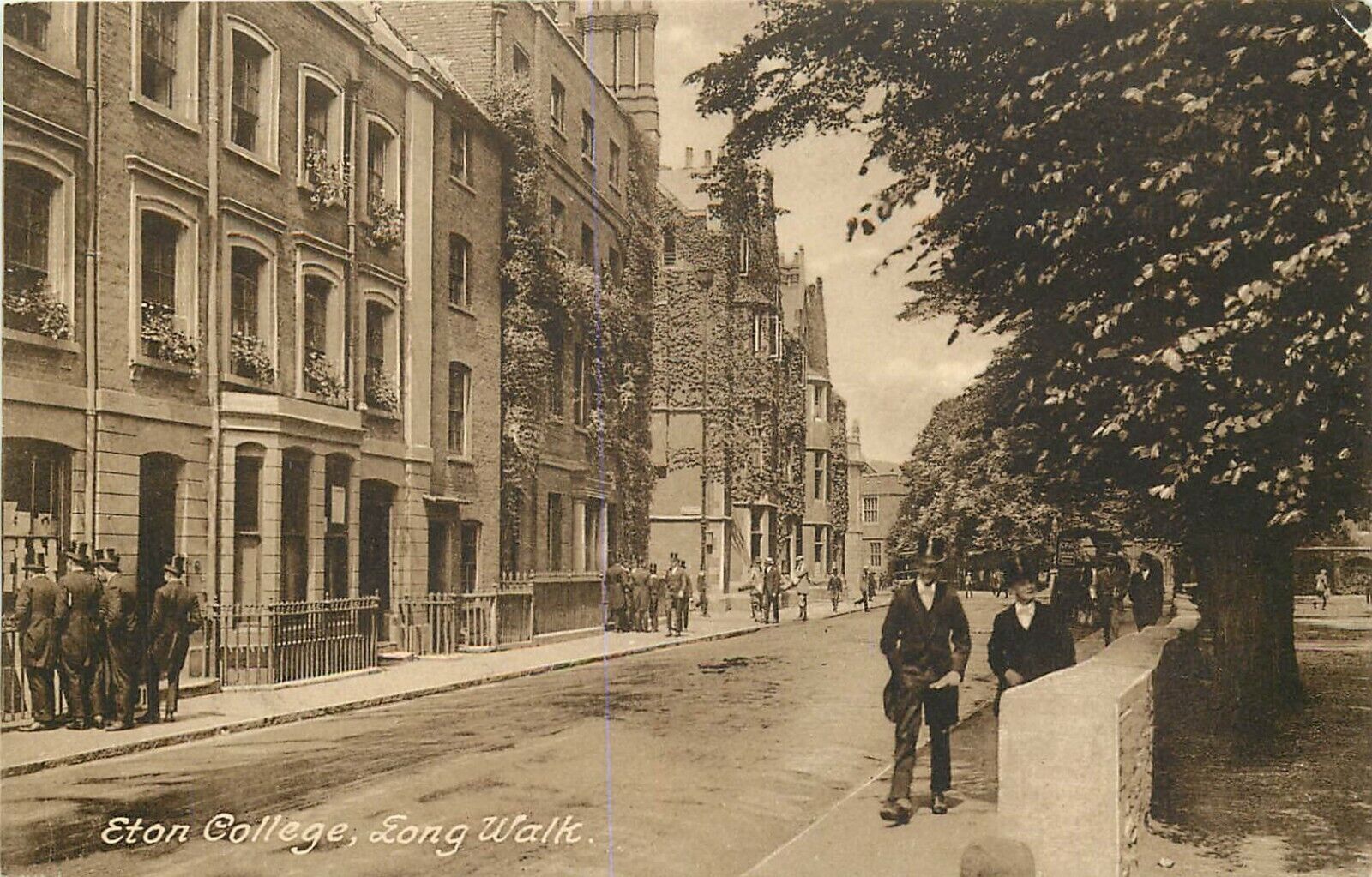 DB Postcard UK N415 Eton College Long Walk Men Walking on Street Students Sepia