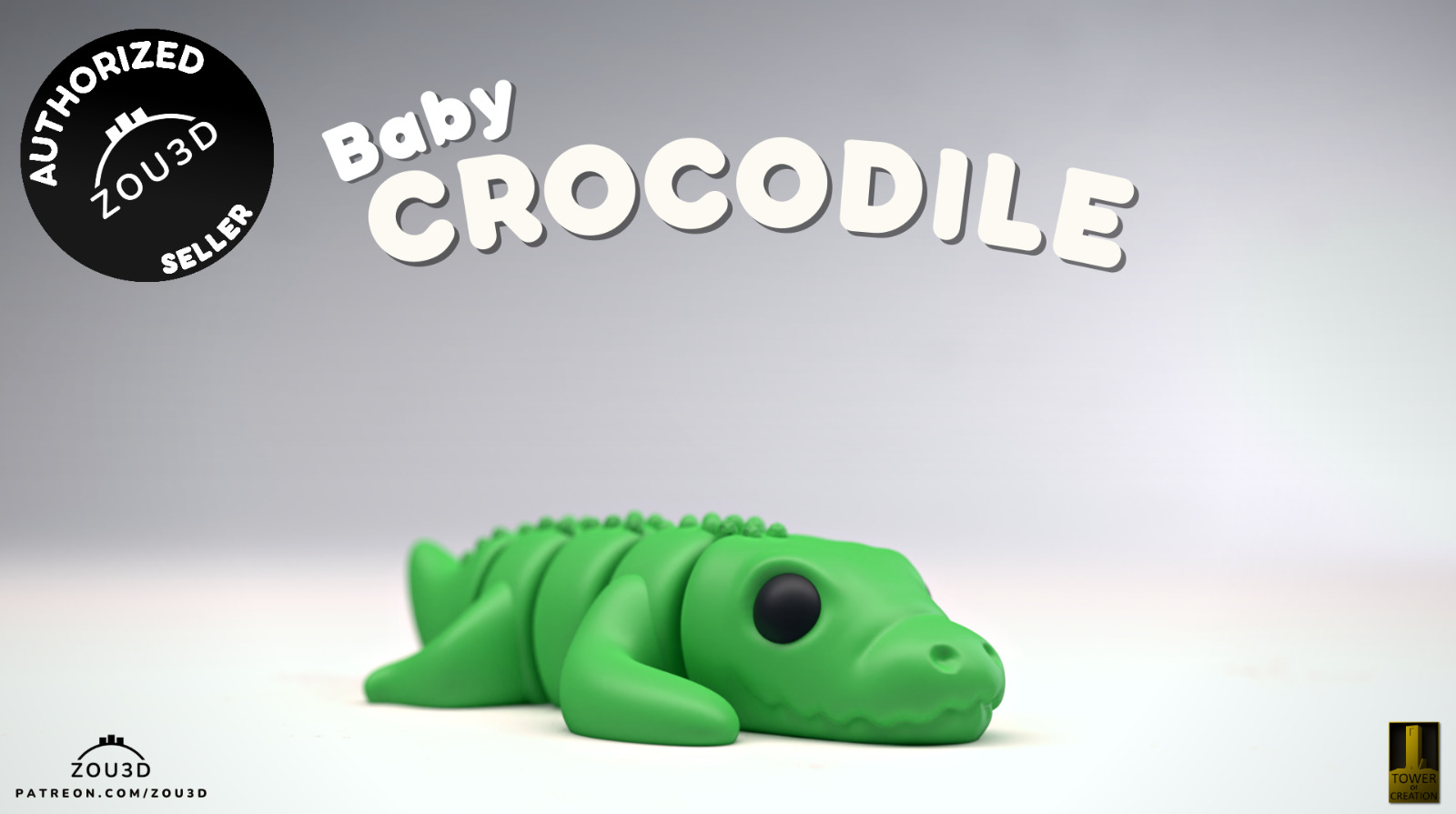 Cute 3d Printed Articulating Baby Crocodile by Zou3d/Desk Pet/Flex Fidget Toy
