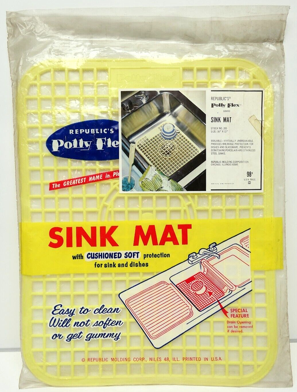 Vintage 1966 Republic\'s Polly Flex Sink Mat No.205 Yellow 12.5\