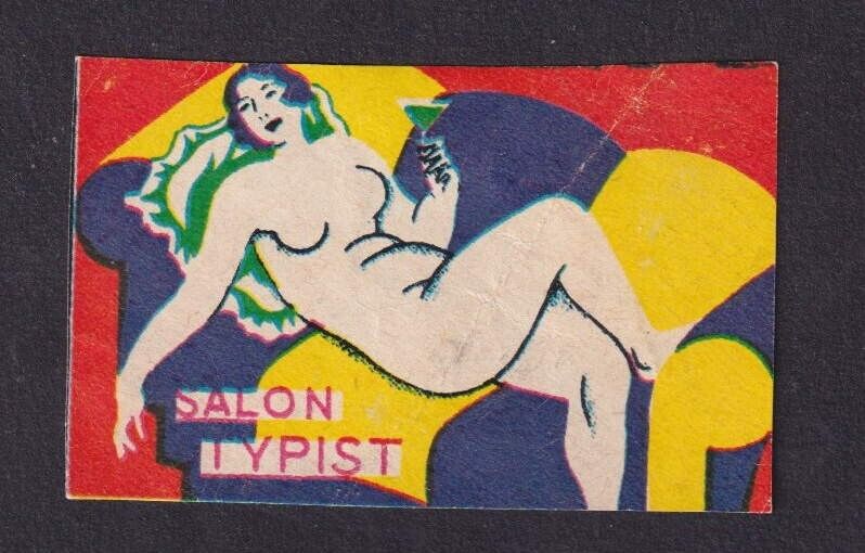 Old  Matchbox  label   Japan  BN168098 Woman Salon Typist