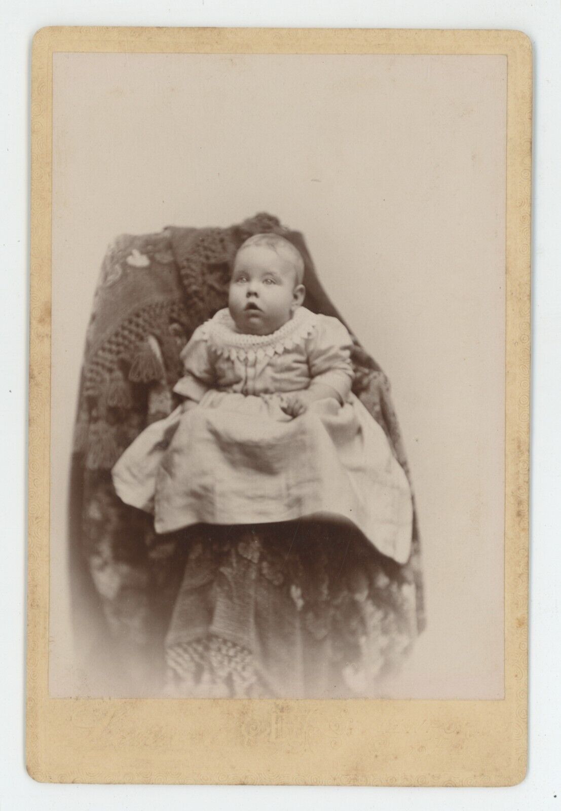 Antique Circa 1880s Cabinet Card Adorable Baby in Dress Lenney Newport, PA