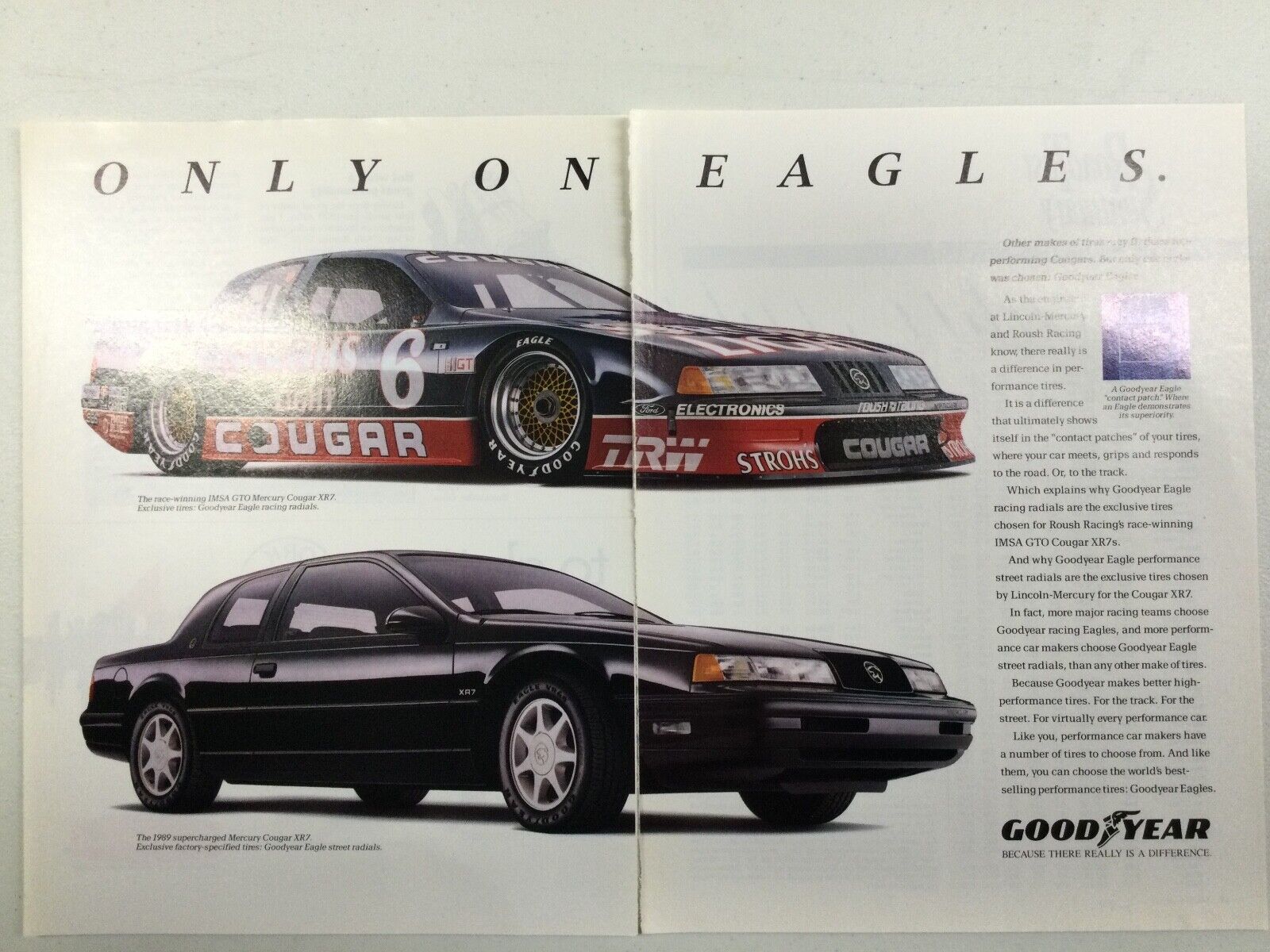 MISC213 Advertisement Good Year Tire 1989 supercharged Mercury Cougar XR7 2p 2pc