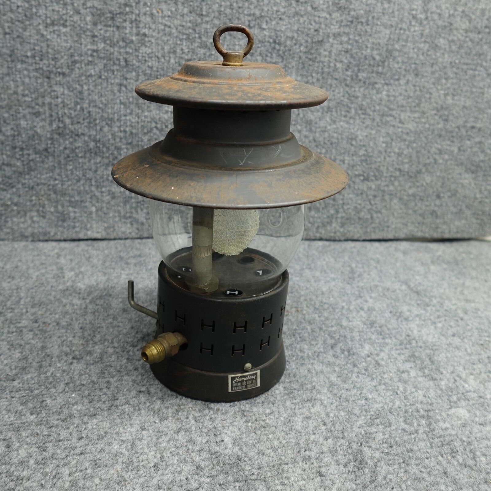 Vintage Humphrey Gas Light Co Lantern Original Glass Globe 10” Hanging Camping