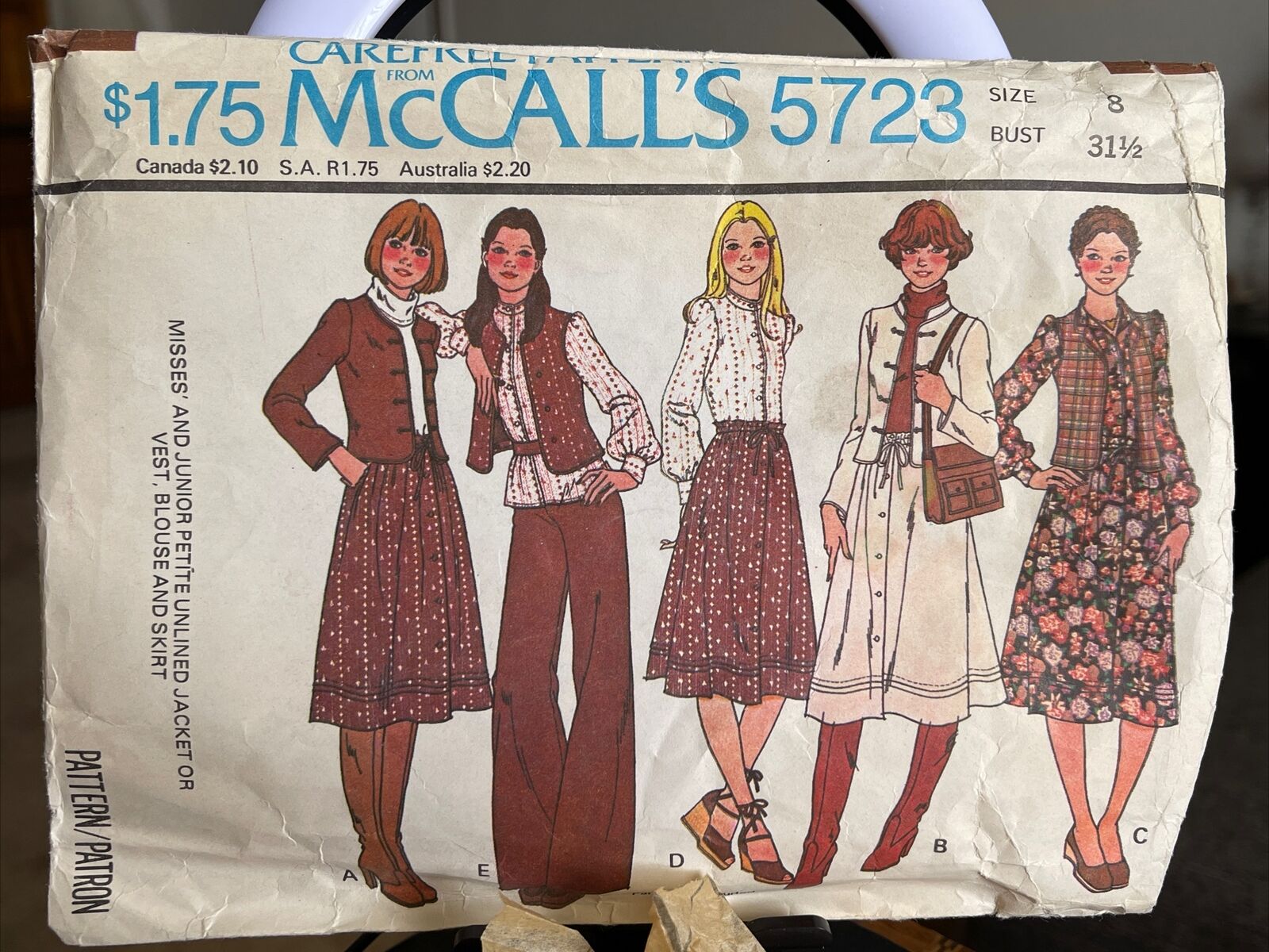 *PARTIAL CUT* Vintage 1977 McCall's #5723 - Jacket Vest Shirt Skirt - Size: 8