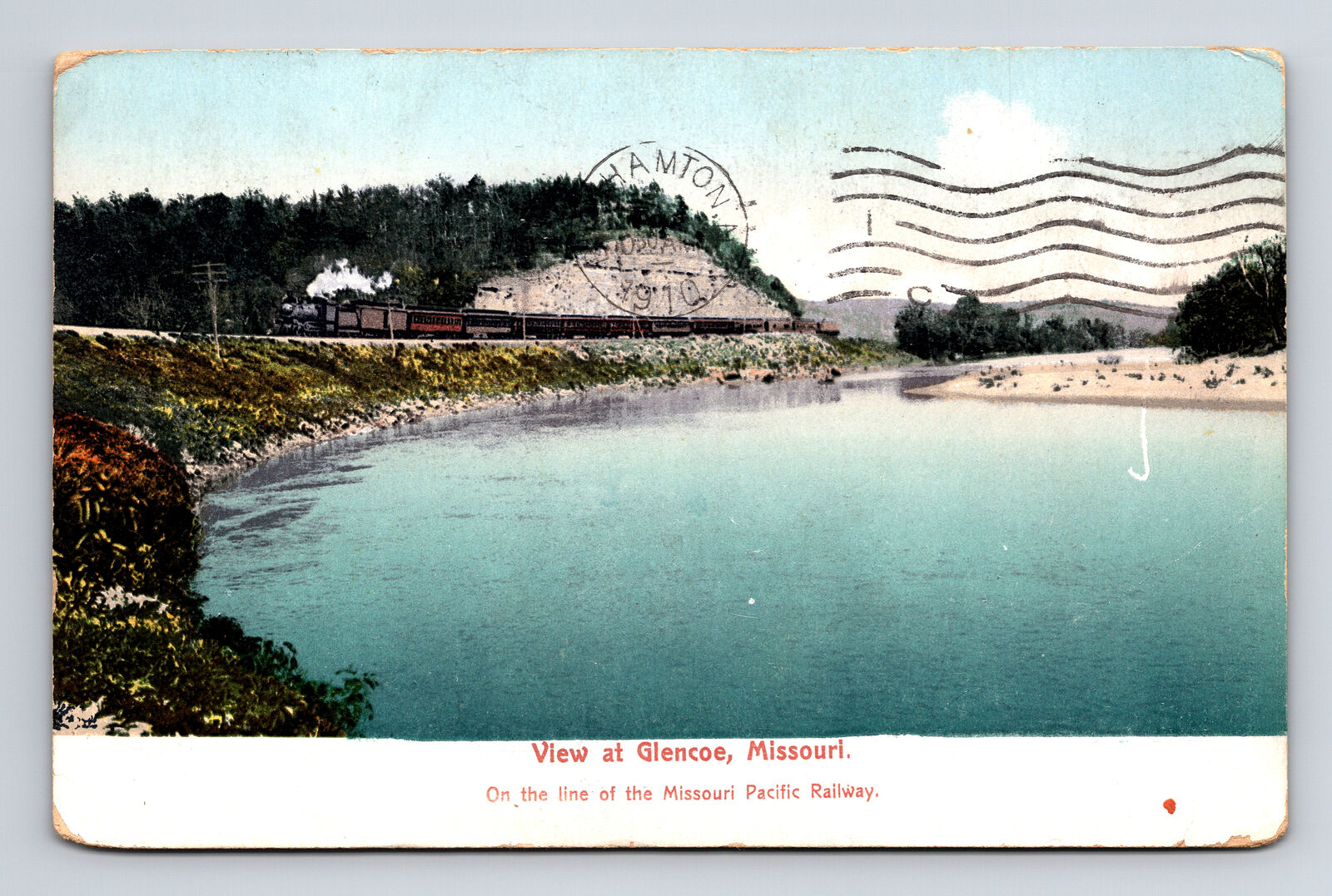 1910 Train on Missouri Pacific Railway Railroad MP MoPAC Glencoe MO Postcard