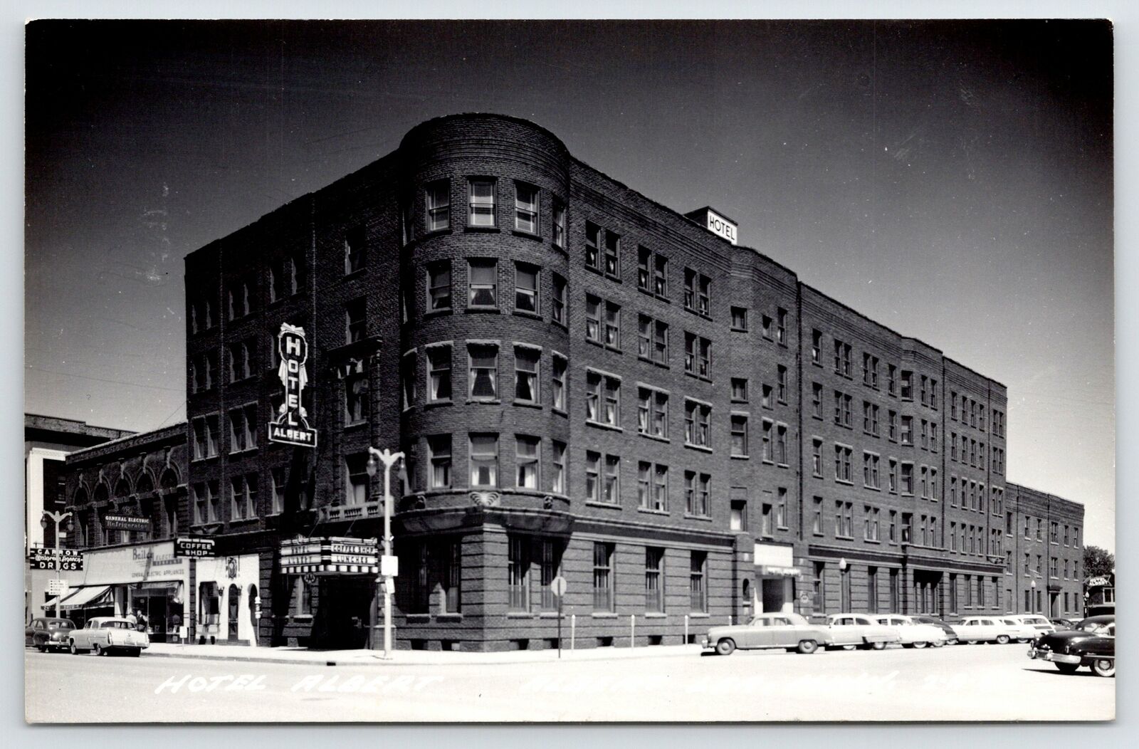 Albert Lea Hotel~Bailey General Electric Appls~Carrow Walgreen Agency~1940s RPPC