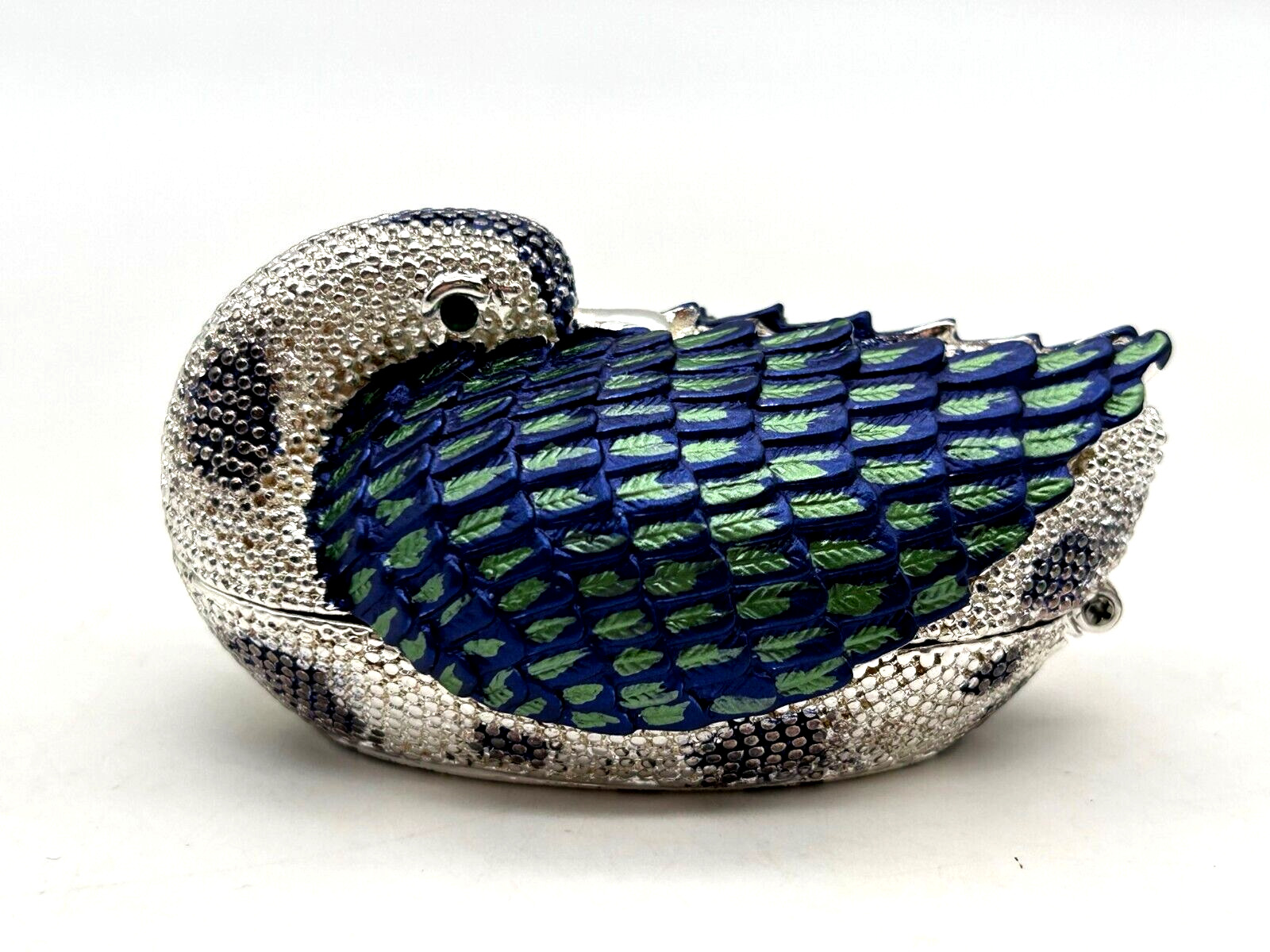 Rucinni Jeweled Rhinestone Hand Enameled Crystal Swan Goose Duck Trinket Box