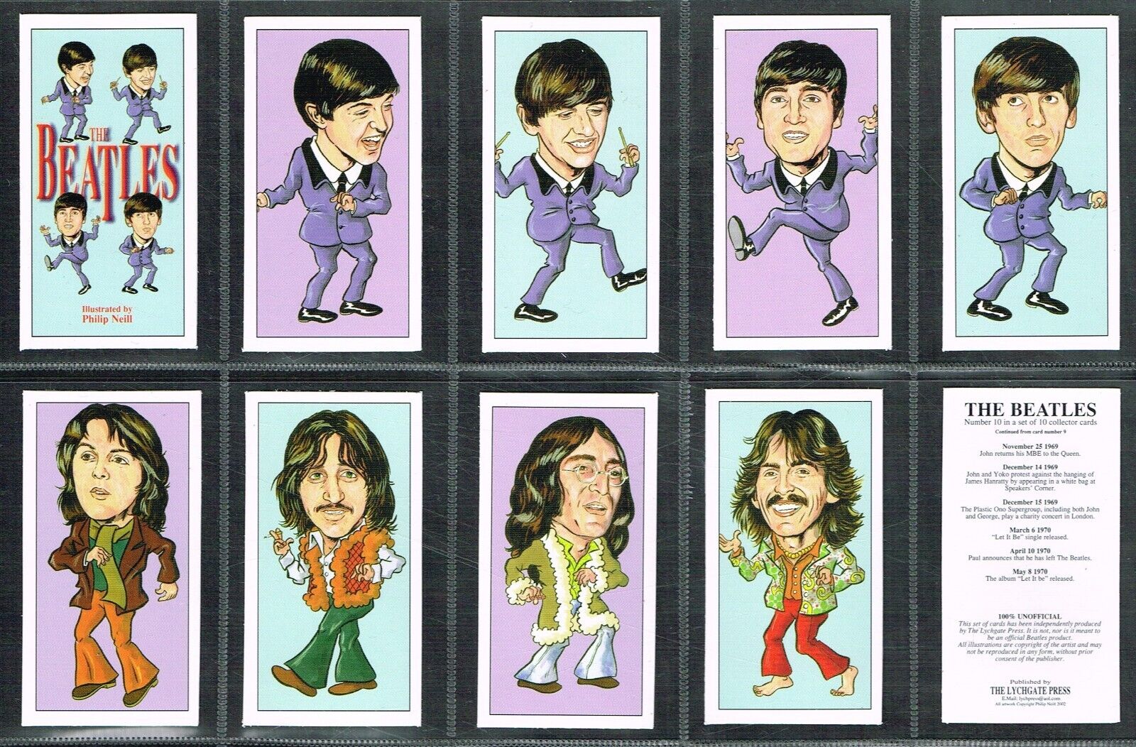 The Beatles ☆ SET OF 10 ☆ Trade Cards by The Lychgate Press (Philip Neill)