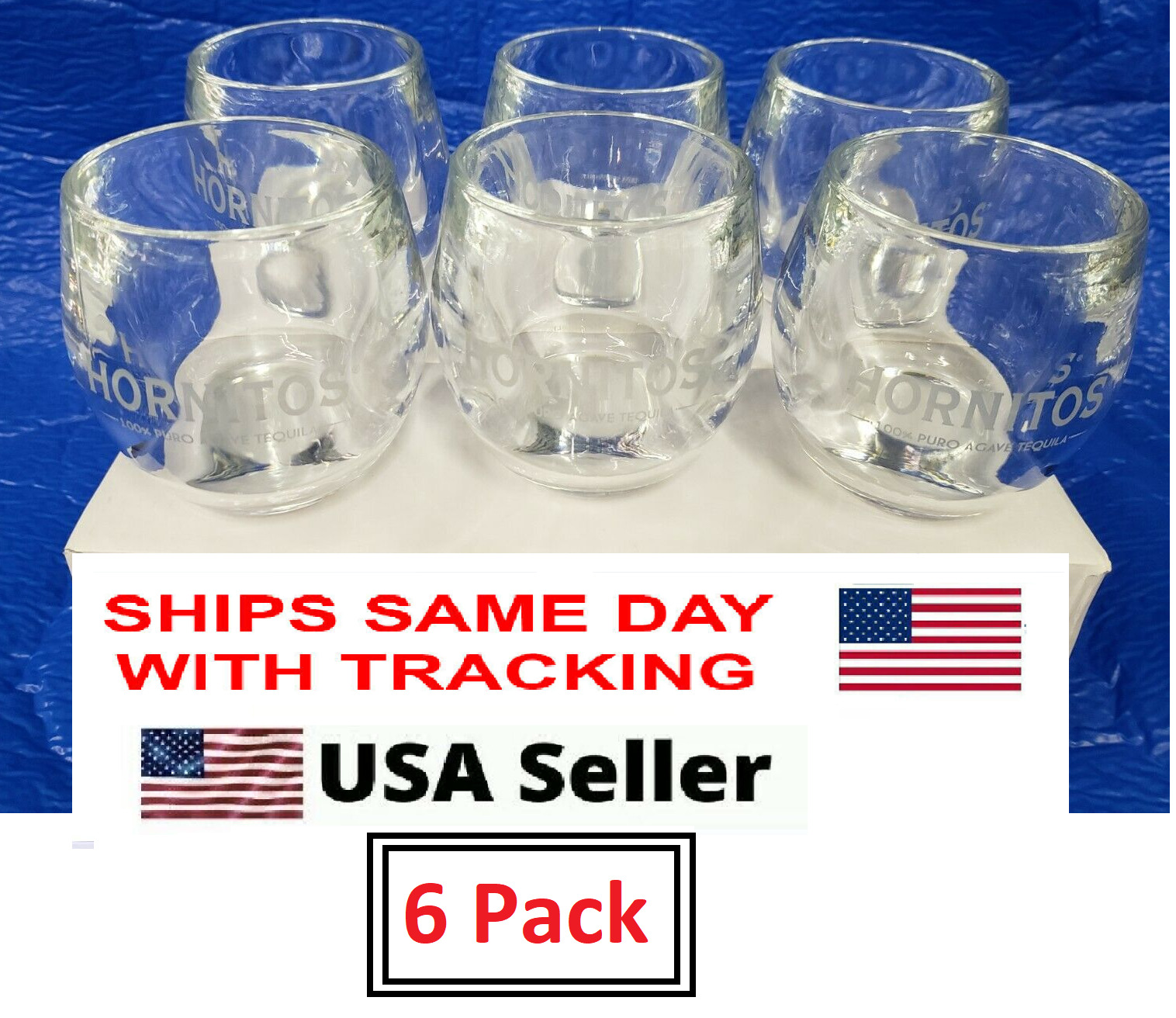 6 Hornitos Tequila Thick Drinking Glasses Etched 100% Puro Agave Bar Grill Home
